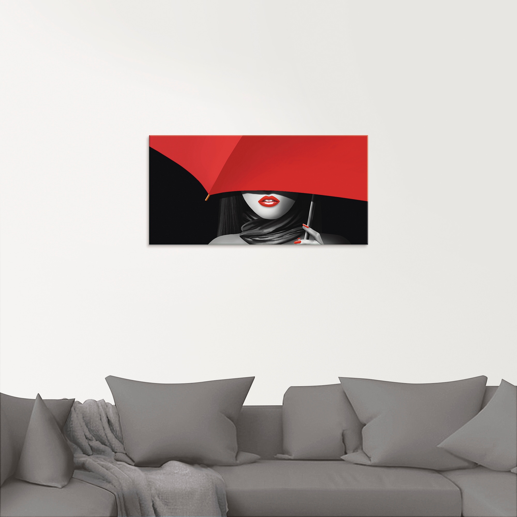Artland Glasbild »Rote Lippen unter dem Regenschirm«, Frau, (1 St.), in verschiedenen Grössen