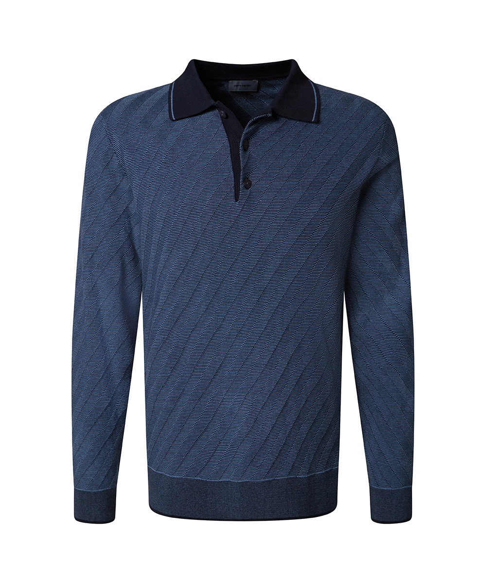 Image of Pierre Cardin Langarm-Poloshirt Strick in Bicolour- Jaquard - Struktur