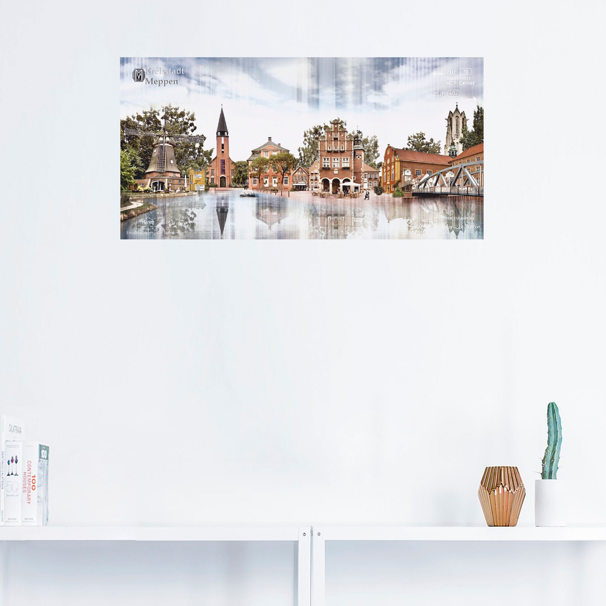 Artland Wandbild »Meppen Skyline Abstrakte Collage«, Deutschland, (1 St.), als Leinwandbild, Wandaufkleber in verschied. Grössen