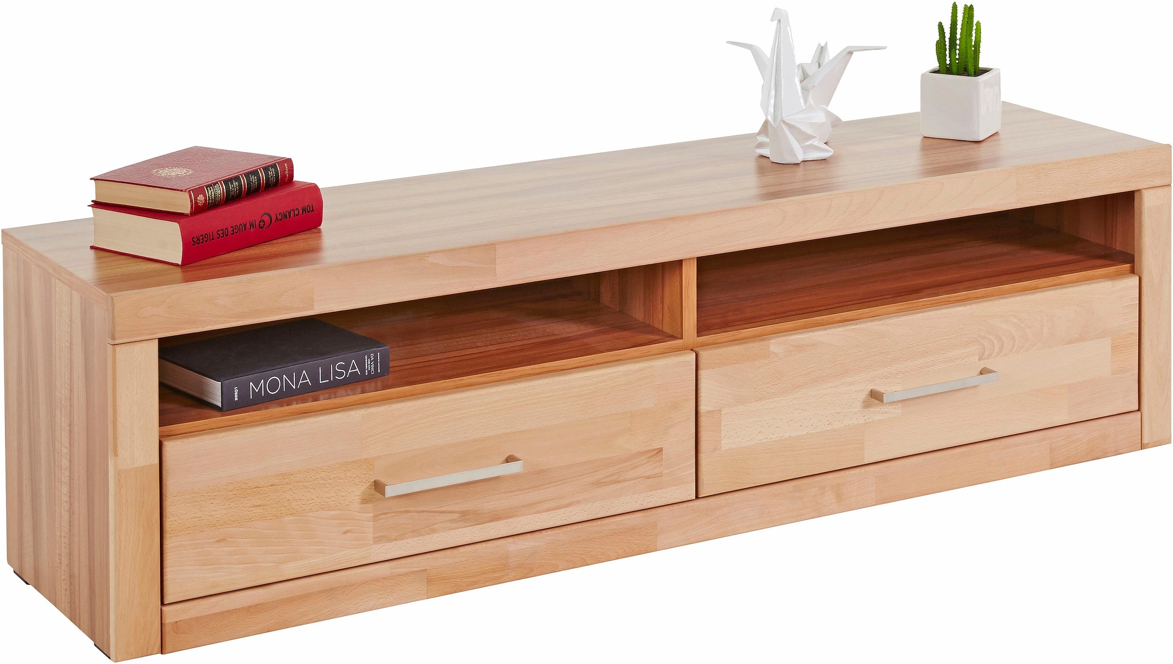 Image of GOODproduct Lowboard "Ribe,140cm breit,38cm hoch mit 2 Klappen,Oberplatte aus Massivholz" Holz massiv, Holzwerkstoff, Metall Griffe,2 Klappen