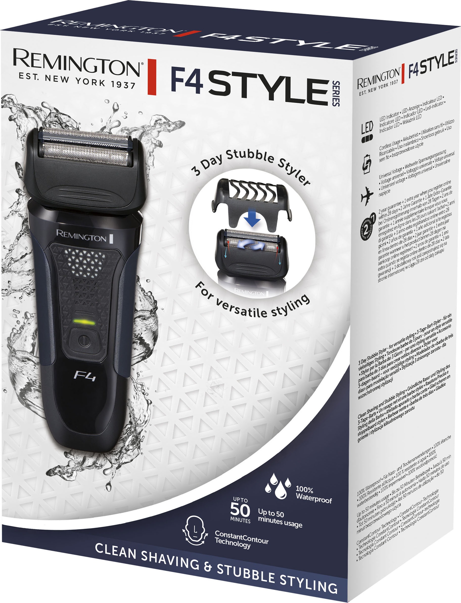 Remington Elektrorasierer »F4002 Style Series Foil Shaver F4«, 1 St. Aufsätze, integrierter Präzisionstrimmer, +3-Tage Bart-Aufsatz/Schutzkappe, Detailschneider, 100% wasserdicht