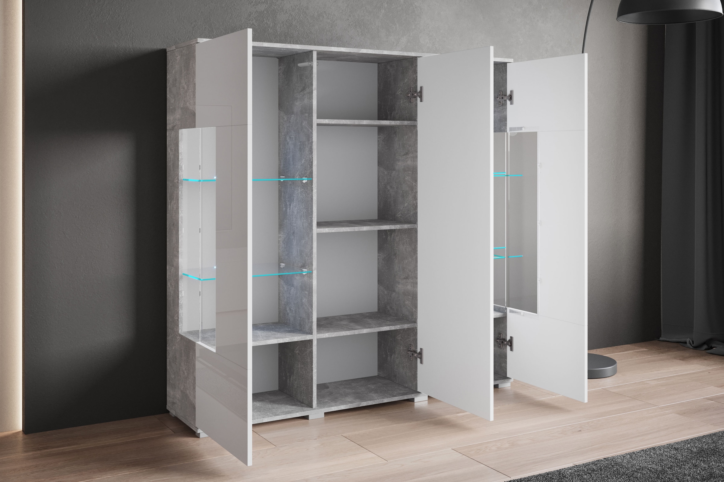 GOODproduct Highboard »Kenia« 1 Stk. tlg. Modernes Highboard, mit Glastüren, Breite 135 cm