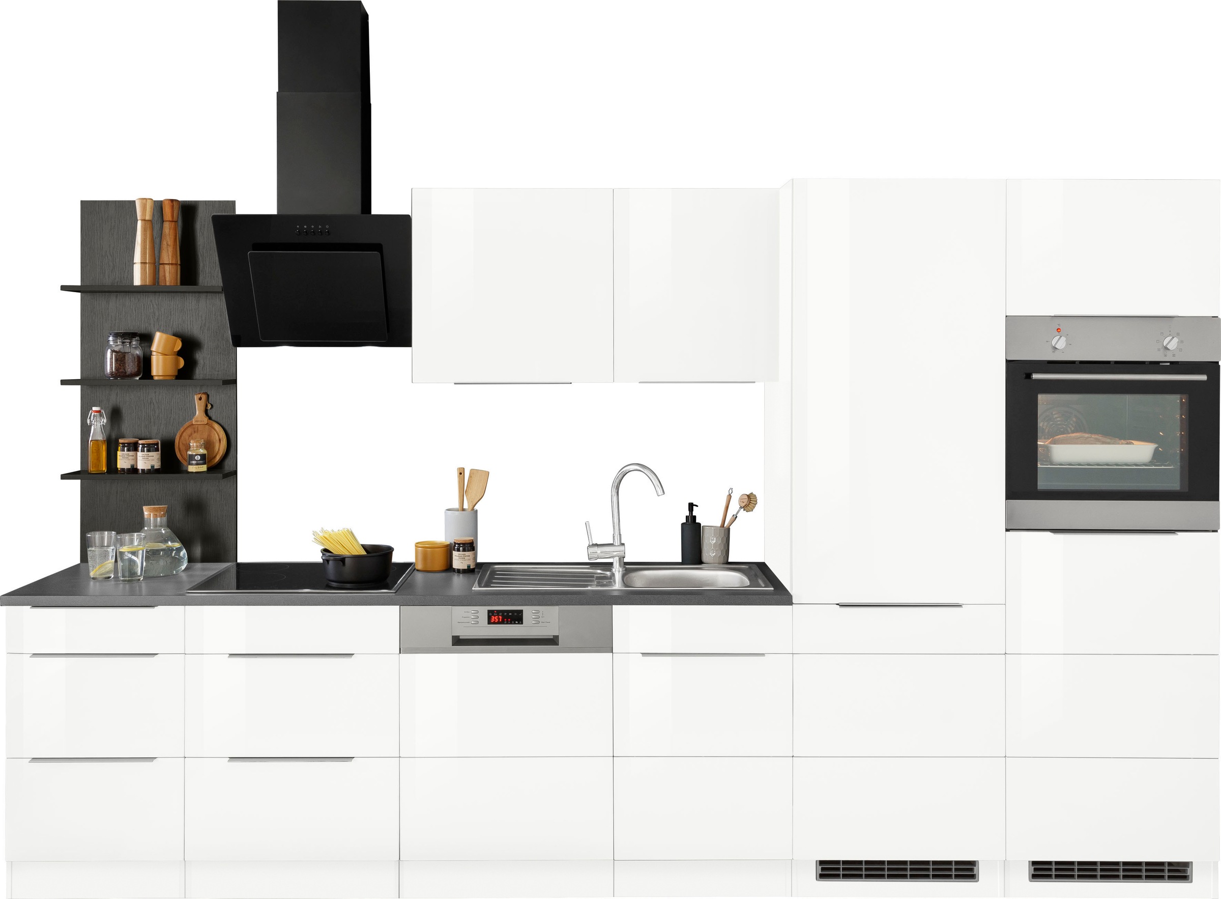 Image of KOCHSTATION Küchenzeile "KS-Brindisi Breite 340 cm" wahlweise mit E-Geräten und Induktion, mit MDF-Fronten und Regal