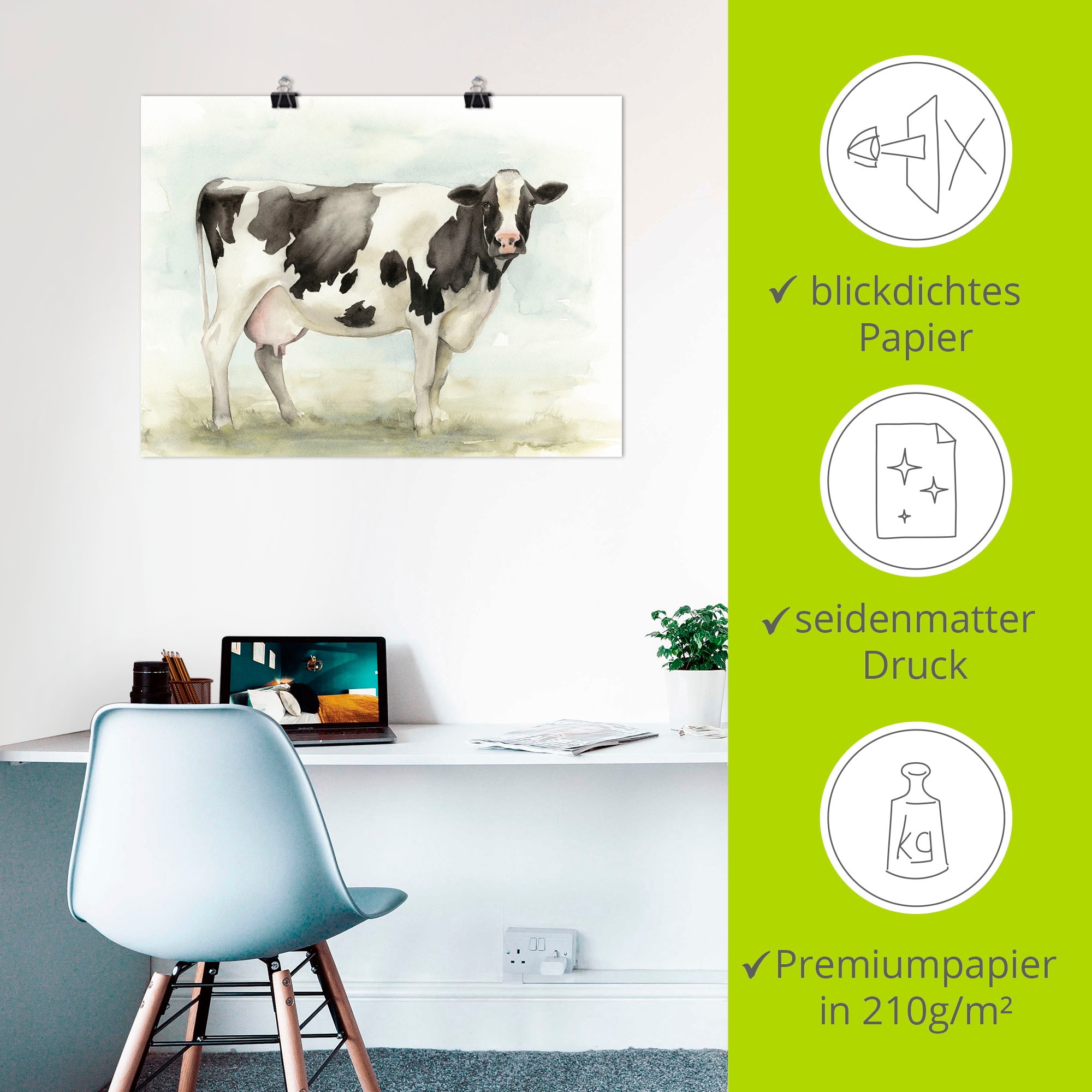 Artland Fresque murale »Wasserfarben Kuh I« 1 cuis tlg. als Leinwandbild, Poster in verschied. Grössen