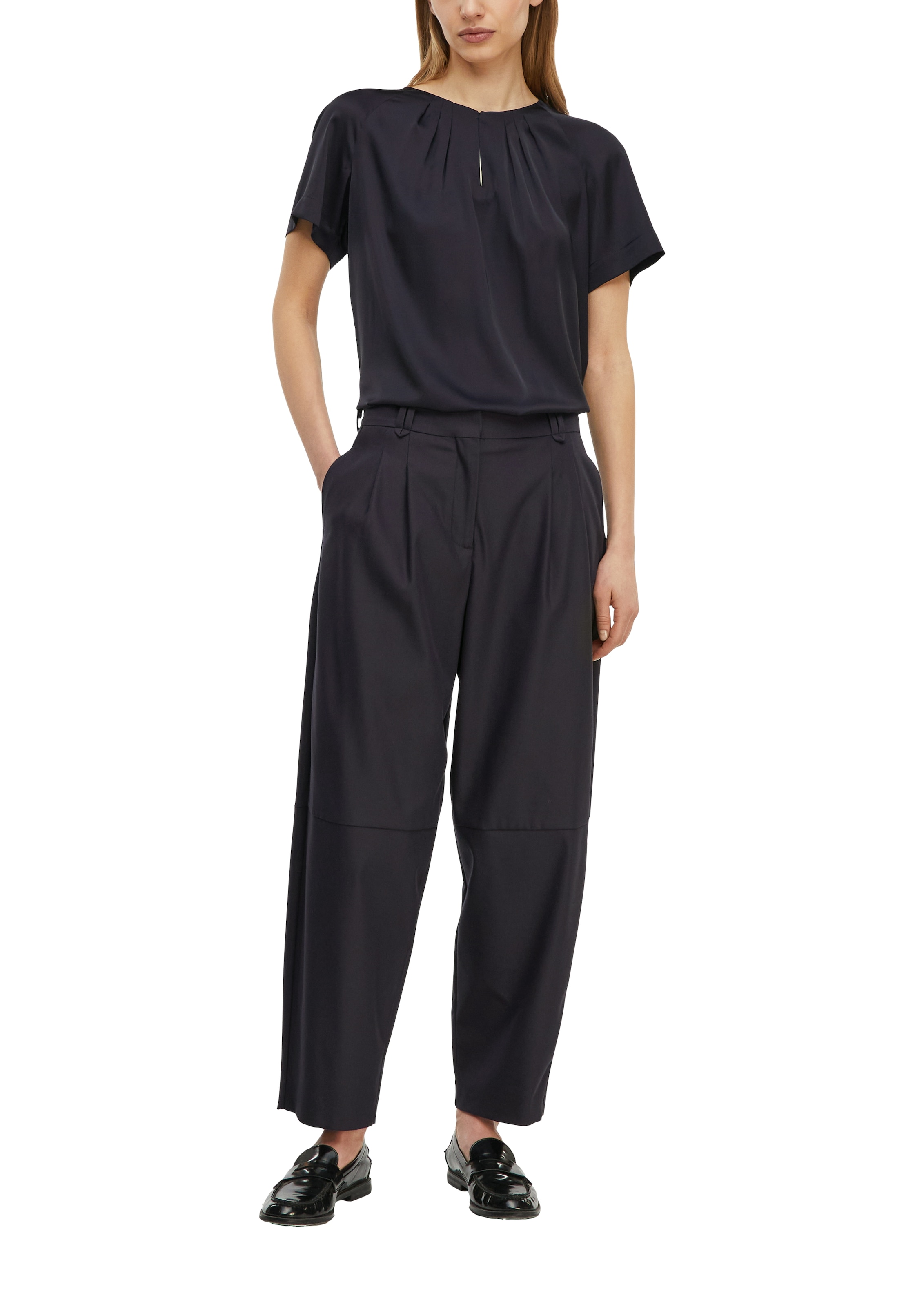 Comma Blouse à manches courtes Sommerbluse mit gerafftem Rundhals