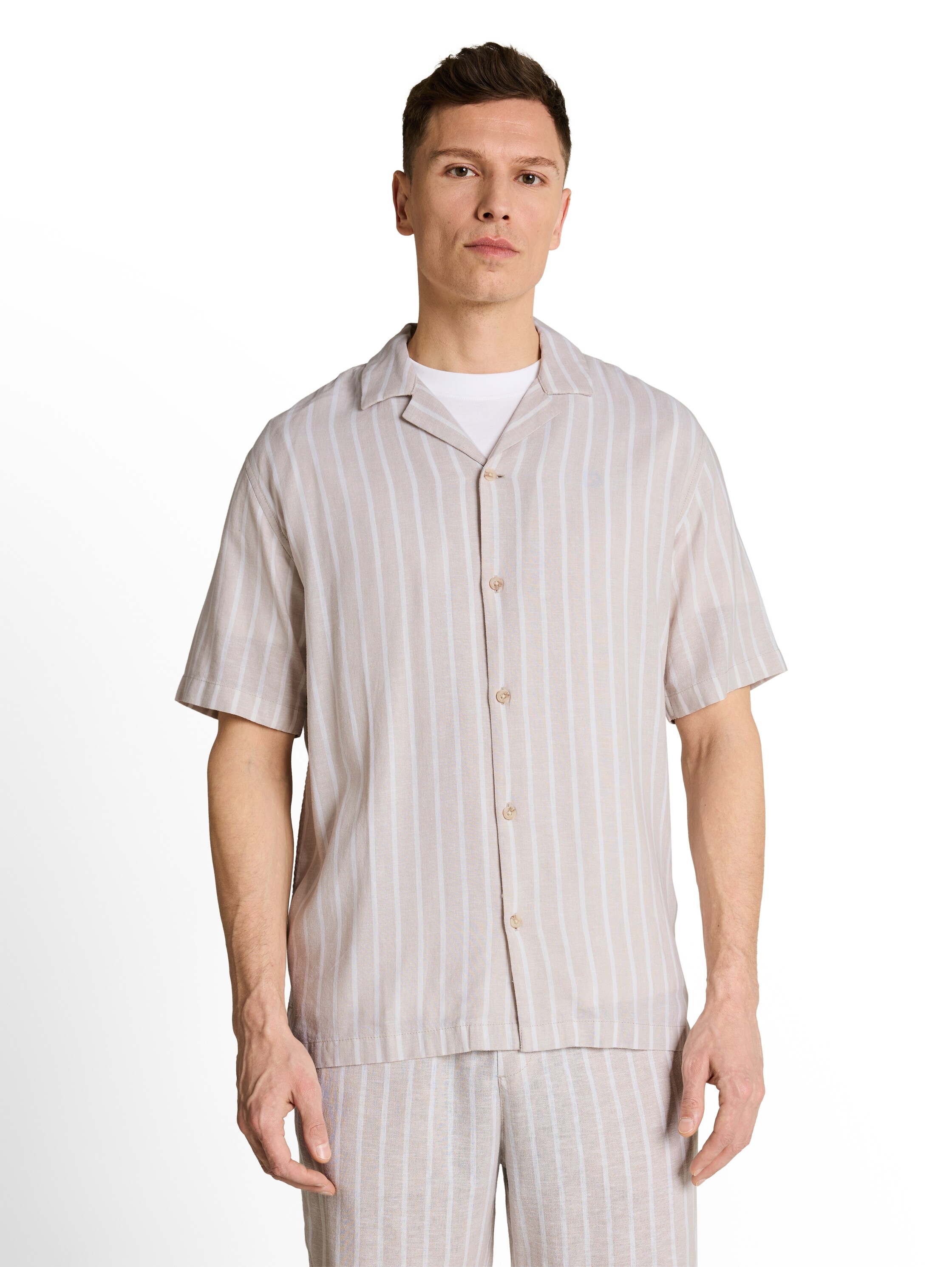 Image of TOM TAILOR Denim Kurzarmshirt Sommerhemd im Streifen-Look und aus Viskose mit Leinen