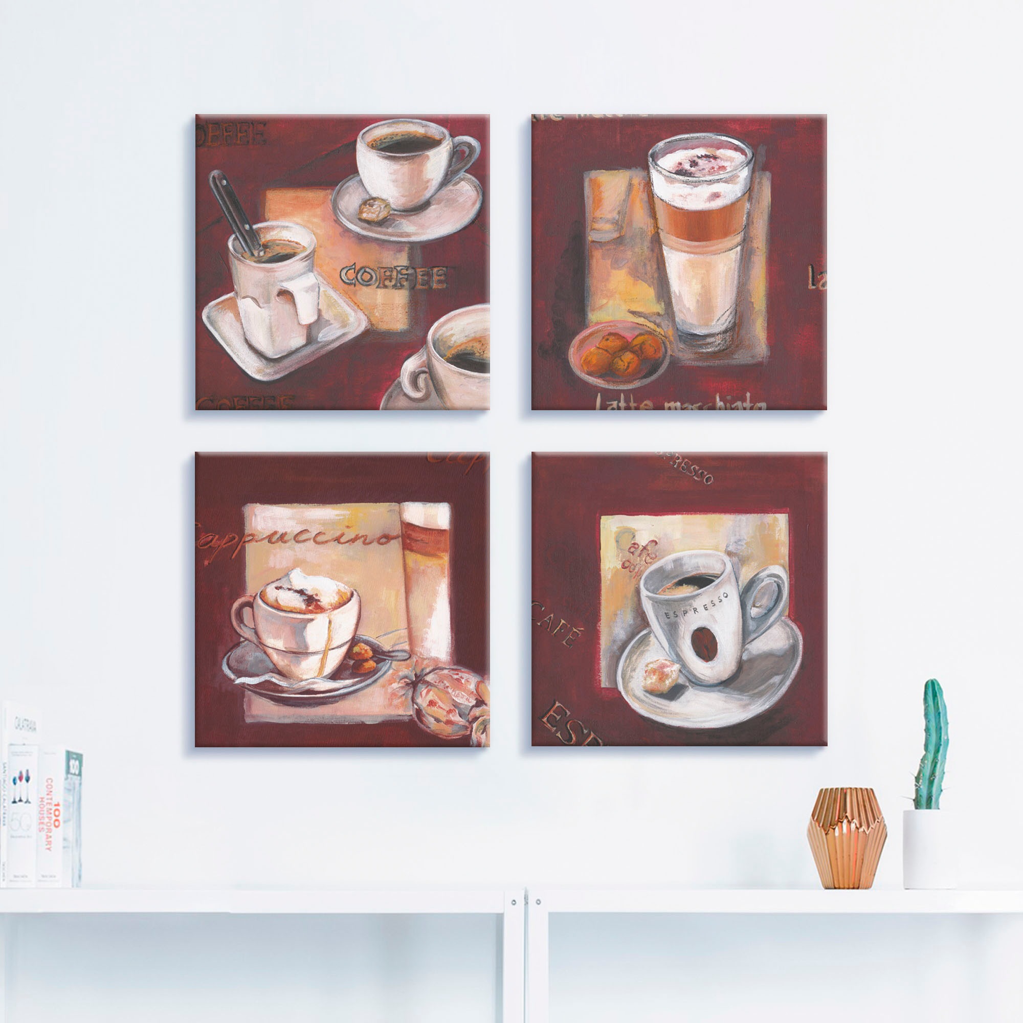 Artland Leinwandbild »Kaffee St.), kaufen bequem I, (4 Getränke, verschiedene 4er -III, Set, Grössen -IV«, -II