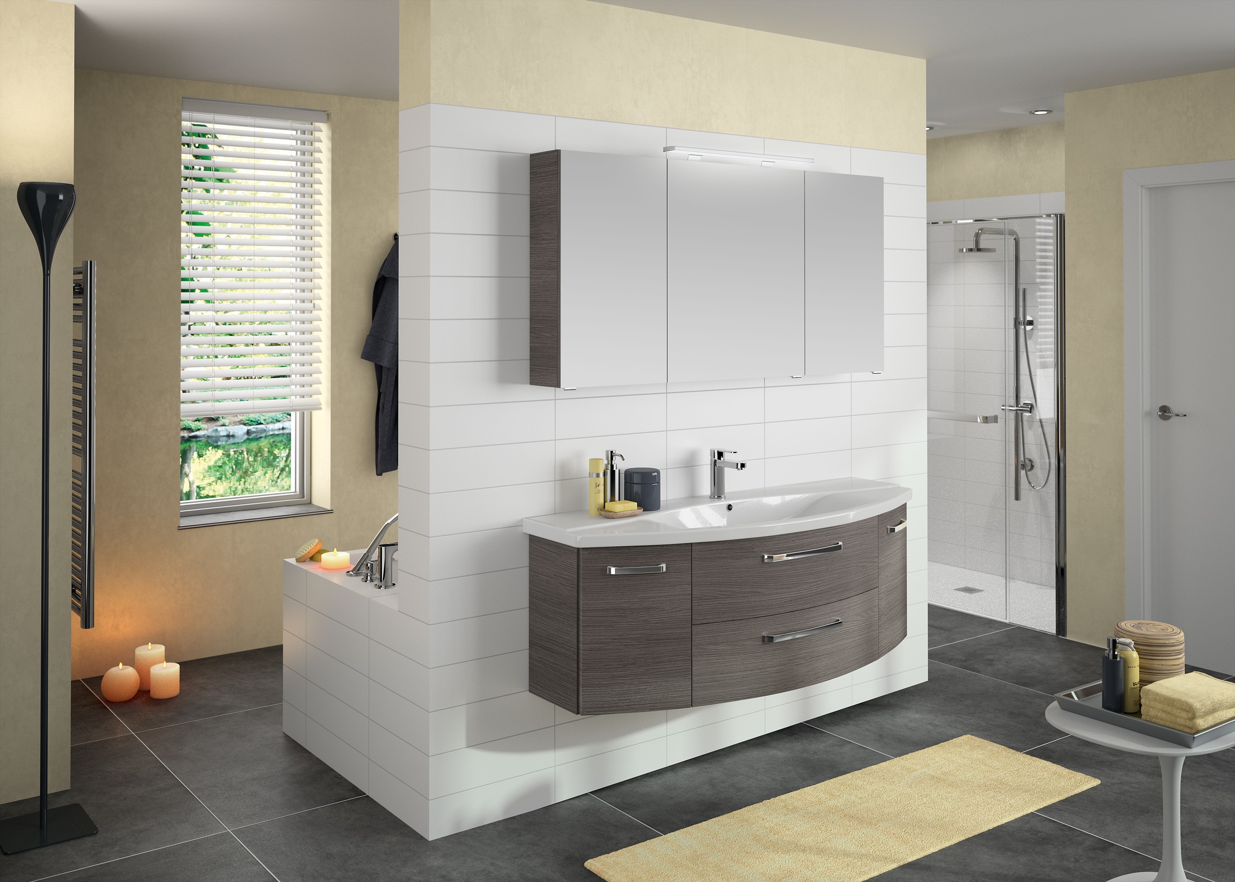 Saphir "Serie 4010 Keramik-Waschtisch mit Unterschrank, 144 cm breit" Waschplatz mit 2 Türen, 2 Schubladen, Badmöbel-Set mit Waschtisch