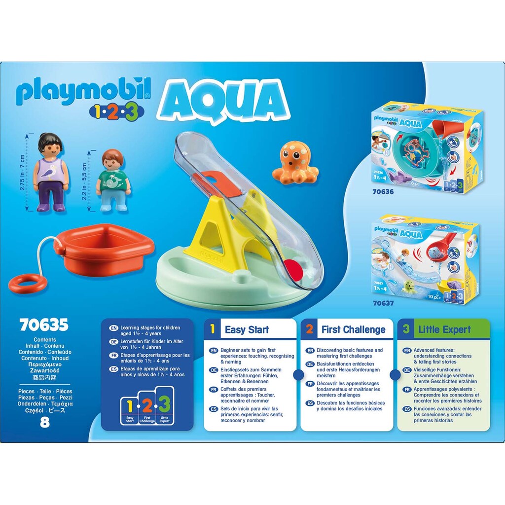 Playmobil® Konstruktions-Spielset »Badeinsel mit Wasserrutsche (70635), Playmobil 123 - Aqua«, (8 St.)
