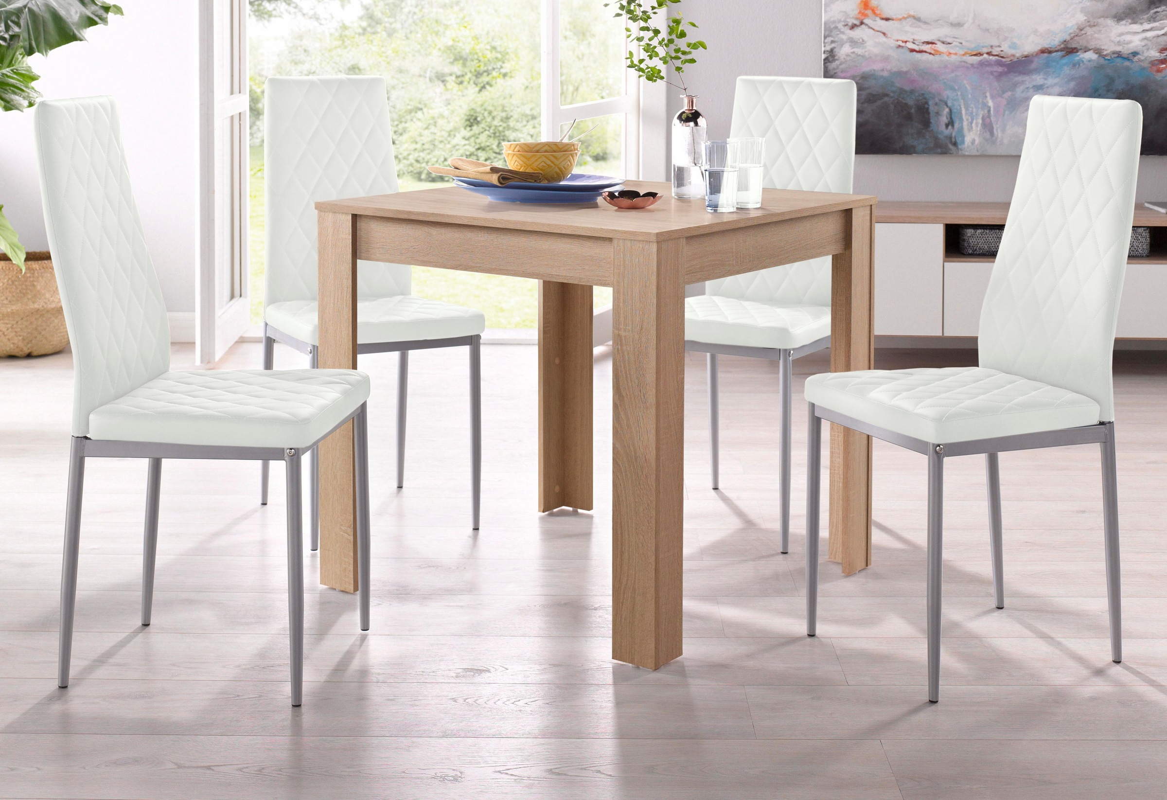 Image of GOODproduct Essgruppe Set, 5 Stk. tlg. mit Tisch in Eichefarben Sägerau, Breite 80 cm