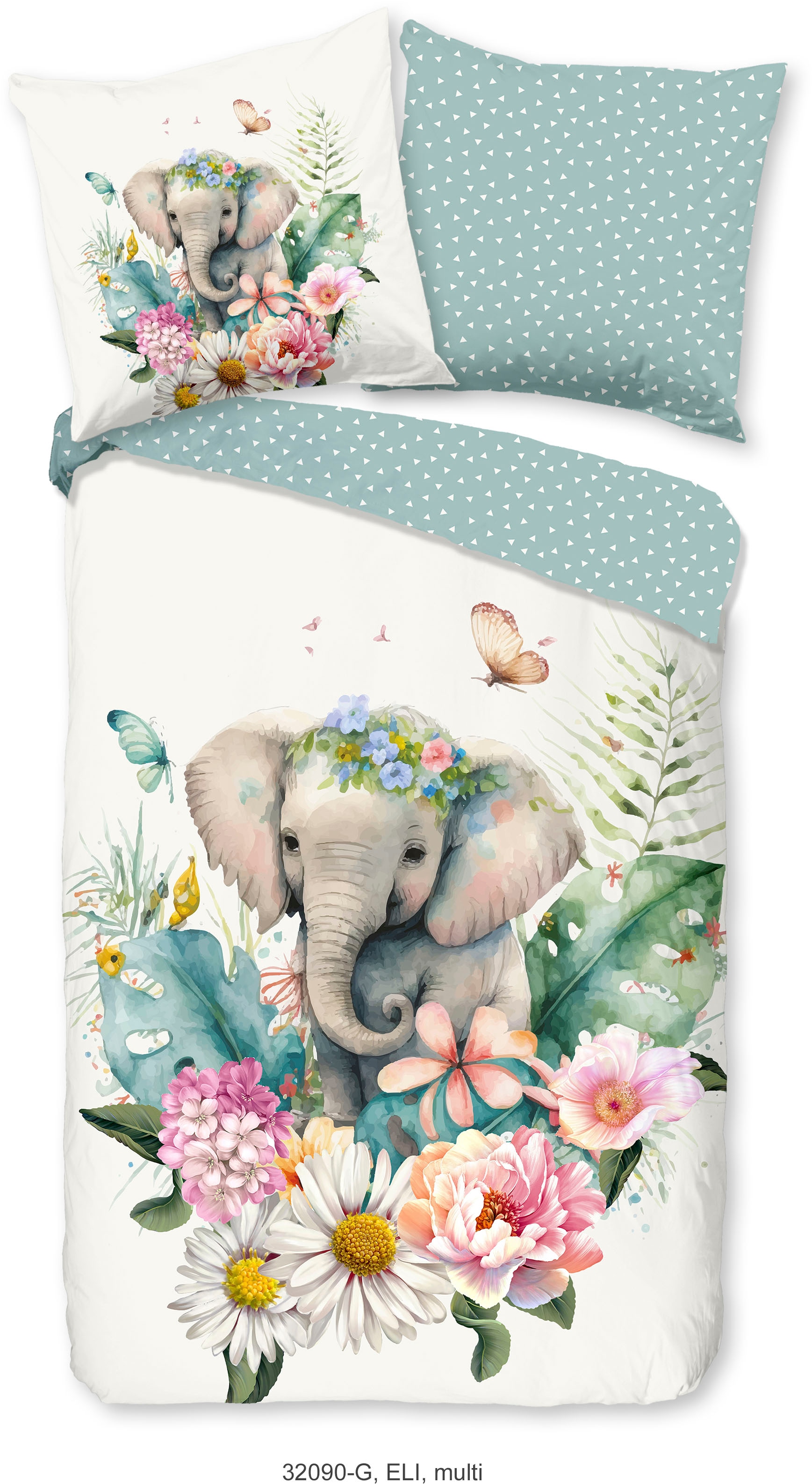 good morning Kinderbettwäsche »Eli«, Baumwolle, 135x200, Reissverschluss, Wendeoptik, Kind, Mädchen, Elefant