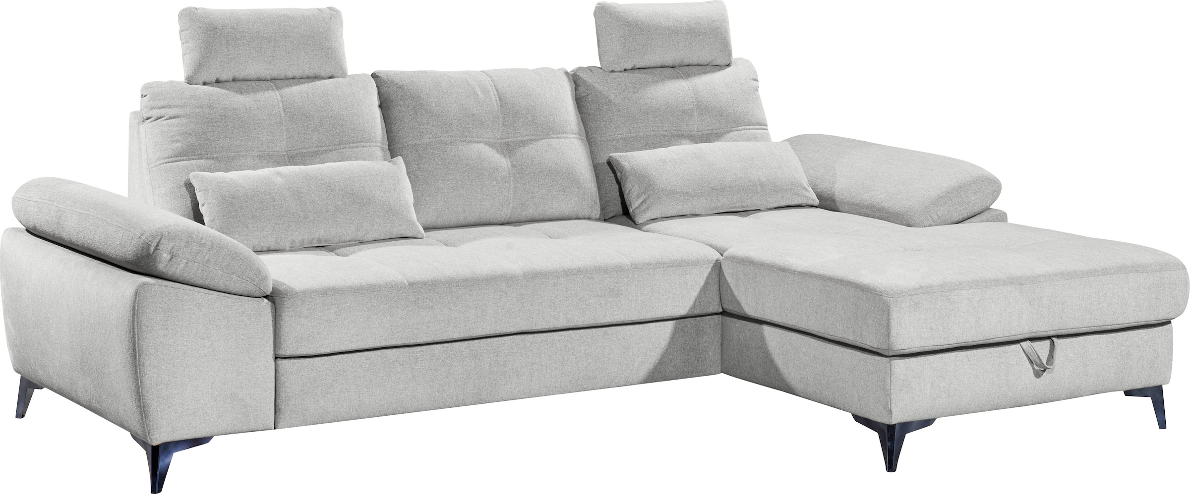ED EXCITING DESIGN Ecksofa »Auckland L-Form mit Bettfunktion, Bettkasten«, Armteilverstellung, Kopfstützen & 2 Nierenkissen