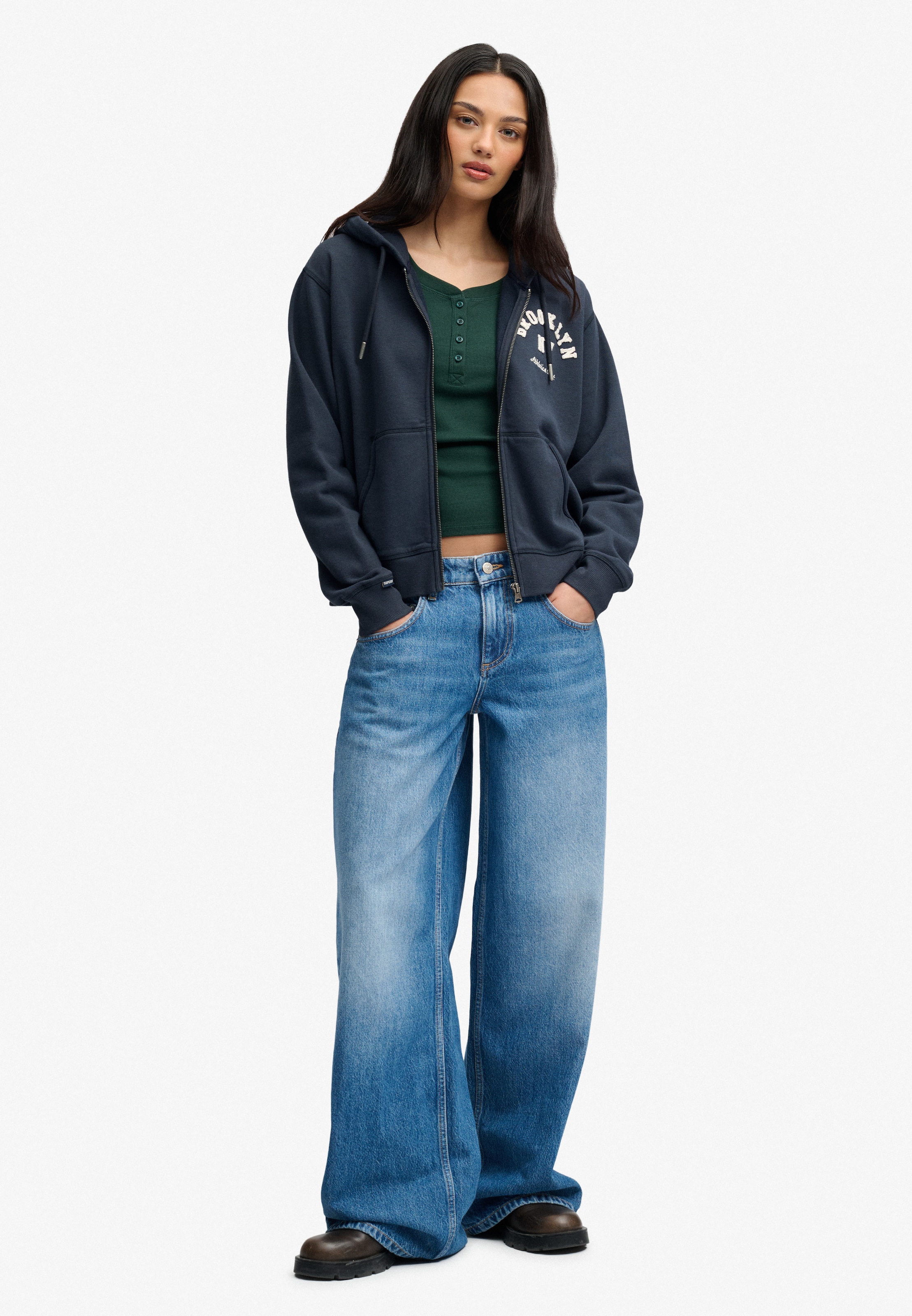Superdry Kapuzensweatjacke »ATH ESS RELAXED CROP ZIPHOOD« Baumwollmischung