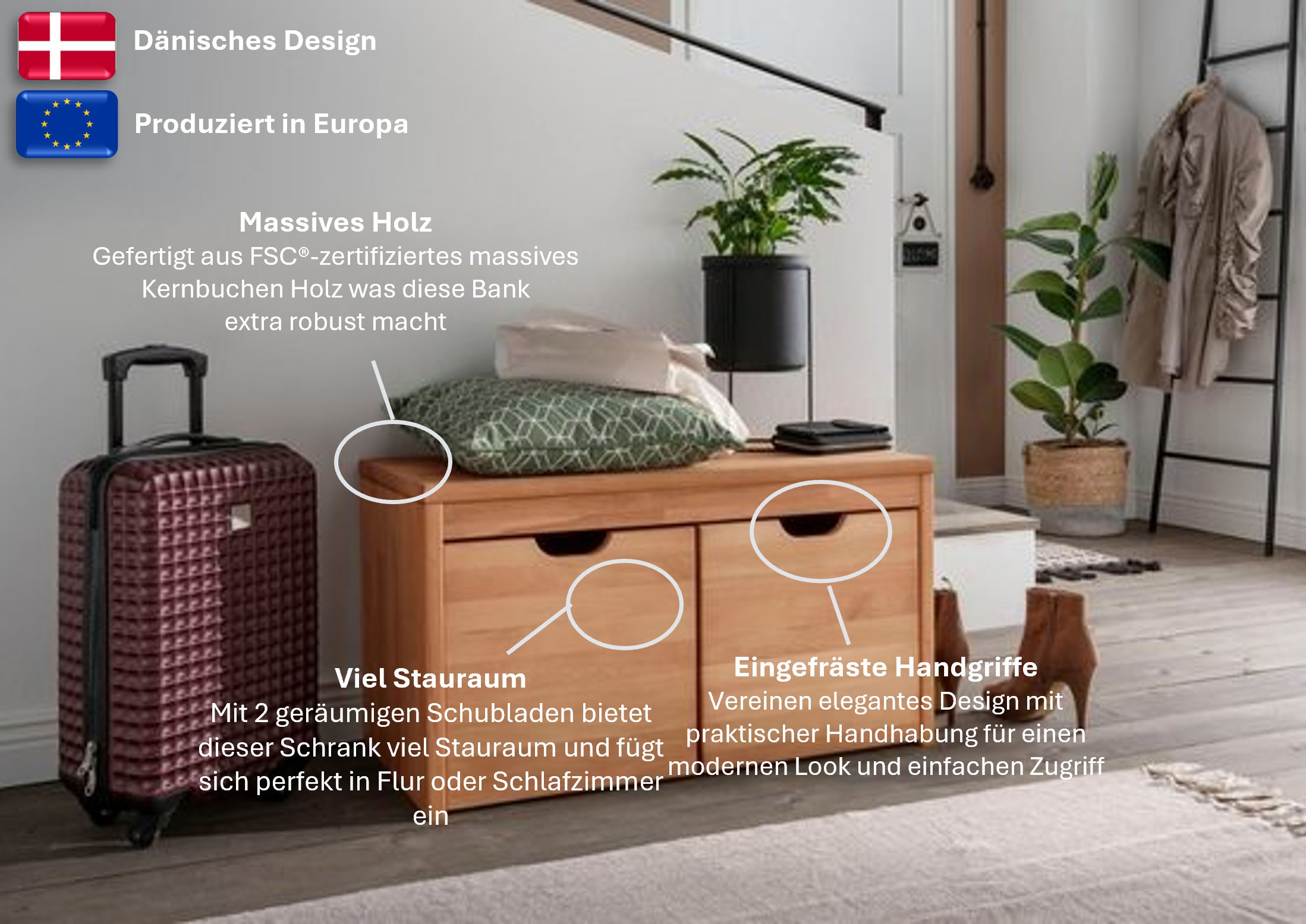 Home affaire Schuhbank »Dura«, inklusive Schubladen in 3 Breiten