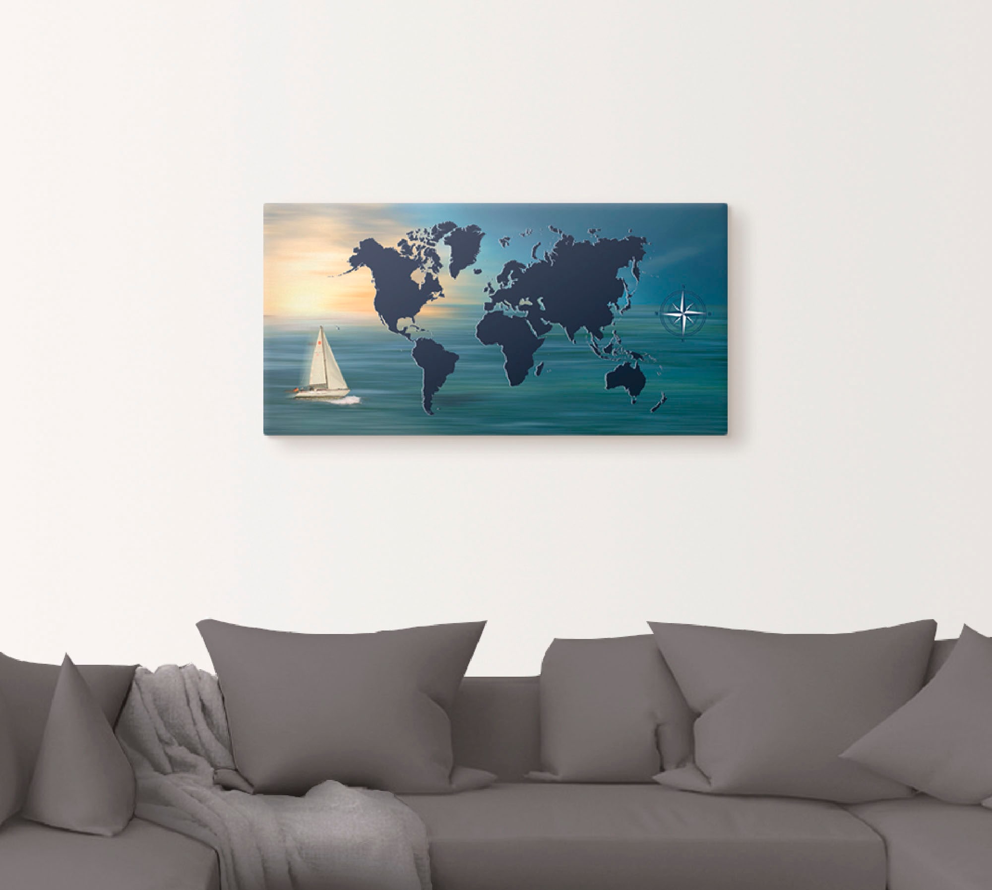 Artland Wandbild »Weltumsegelung mit Weltkarte«, Landkarten, (1 St.), als Leinwandbild, Poster in verschied. Grössen