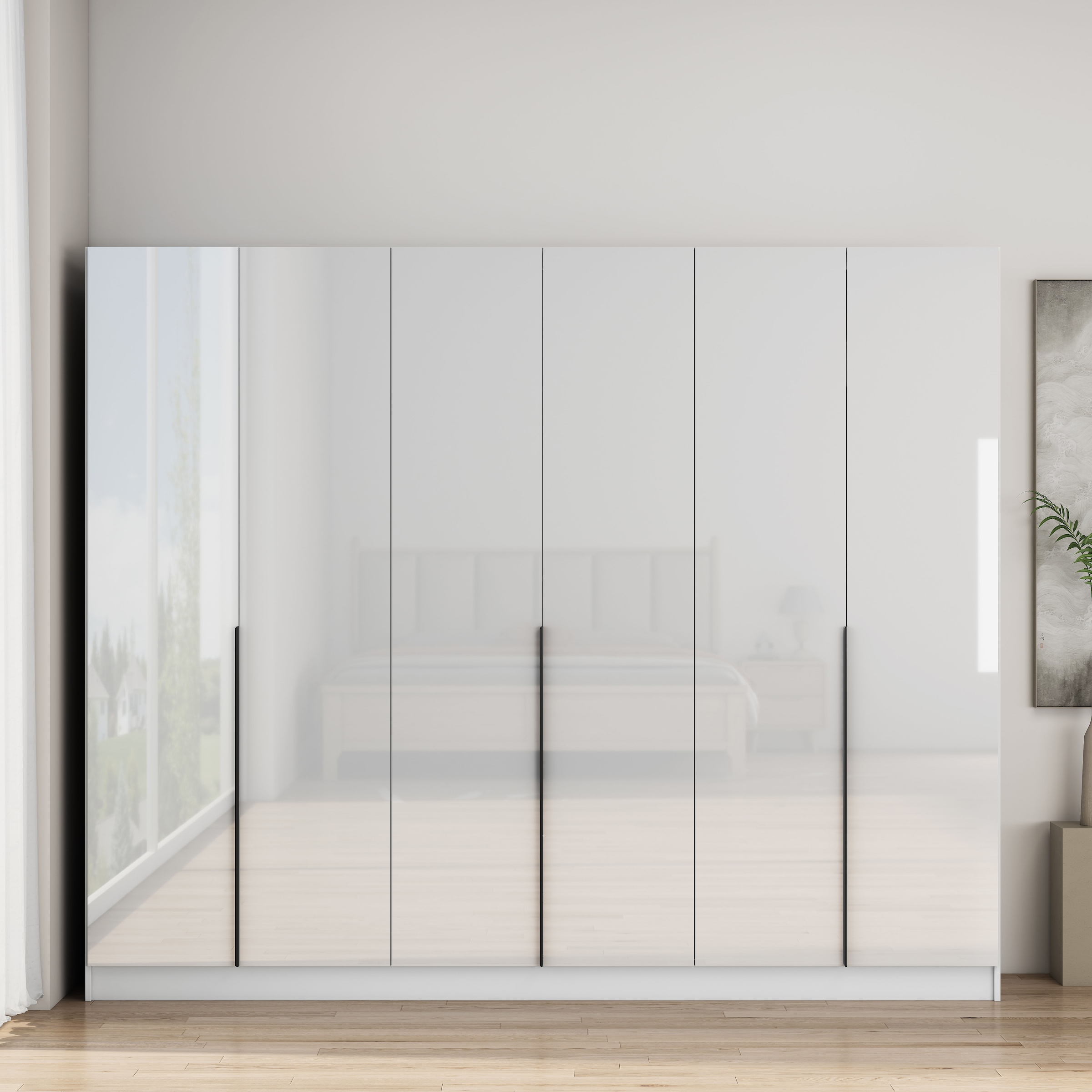 GOODproduct Armoires à vêtements »Annor Schlafzimmerschrank Breite 242cm hochglanz Schrank Garderobe« Armoire à portes battantes avec aménagement intérieur parfait - poignées de porte élégantes