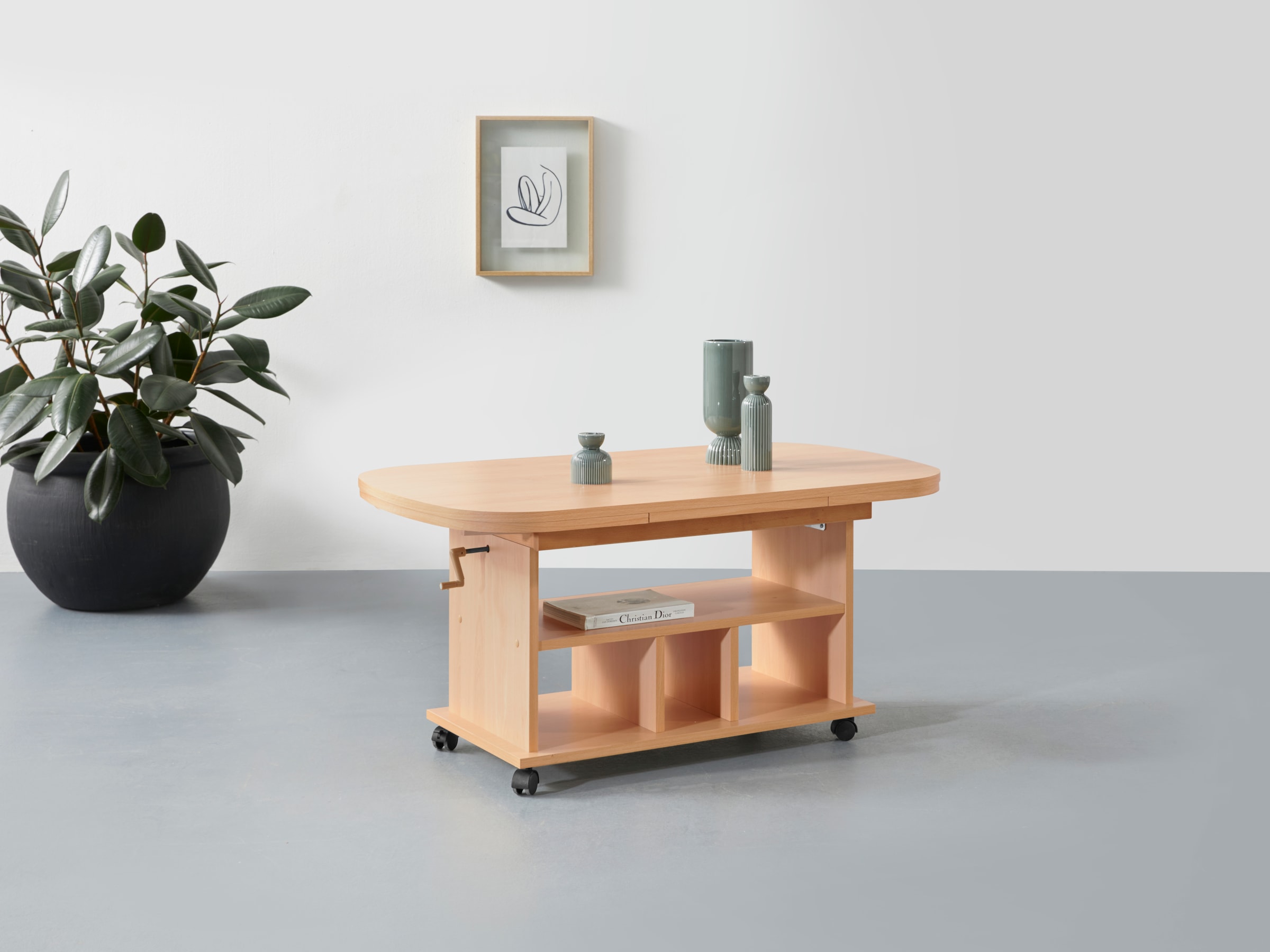 Image of HELA Couchtisch auf Rollen, höhenverstellbar und ausziehbar