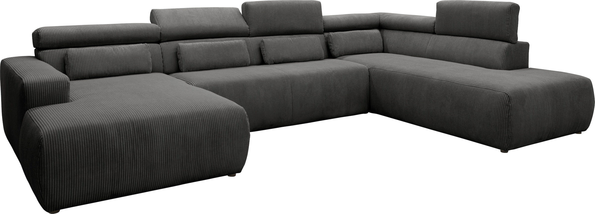 DOMO collection Wohnlandschaft »Brandon viele Bezugsarten, auch in Cord und Leder, incl. Nierenkissen«, mit Kopfteilverstellung, wahlweise Sitztiefenverstellung, U-Form