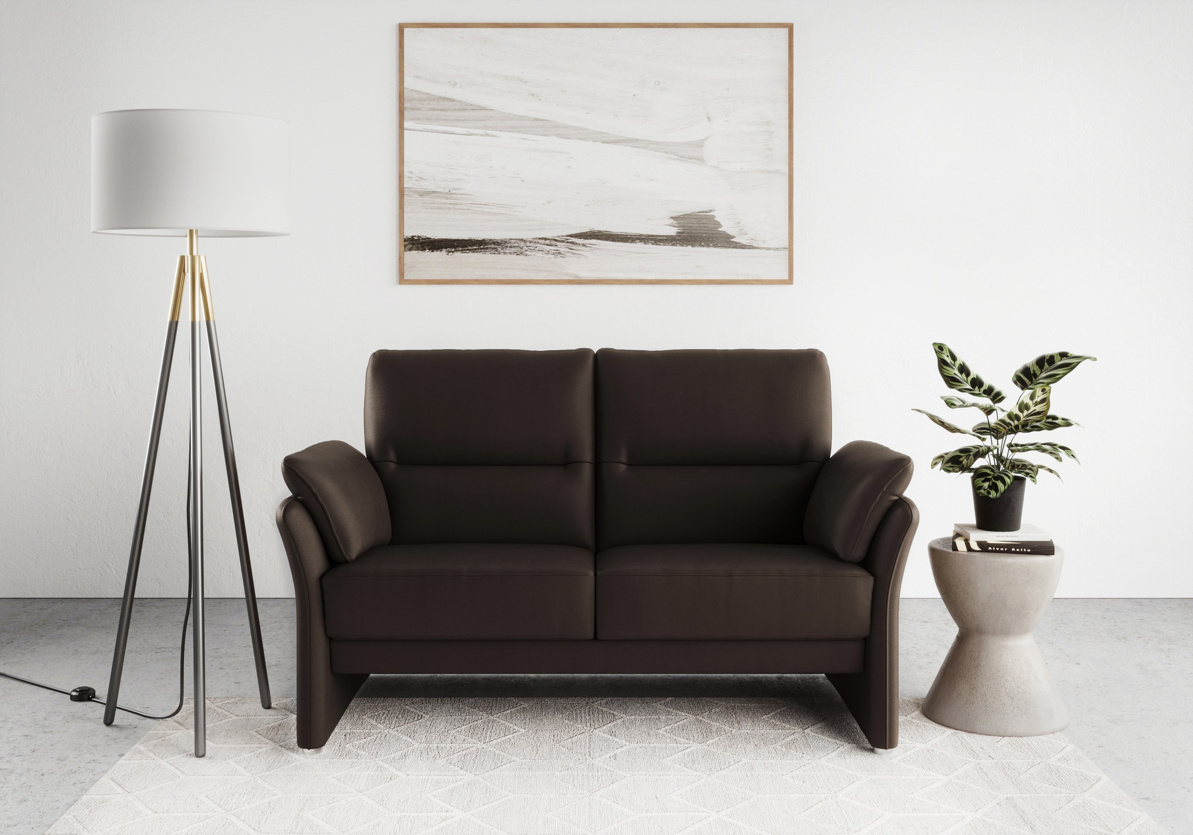 Image of DOMO collection 2-Sitzer "Pina, schmale Armlehnen, mit Federkern, kompakt & elegant" Hoher Sitzkomfort, Luxus-Microfaser Lederoptik, braun, Breite 159 cm