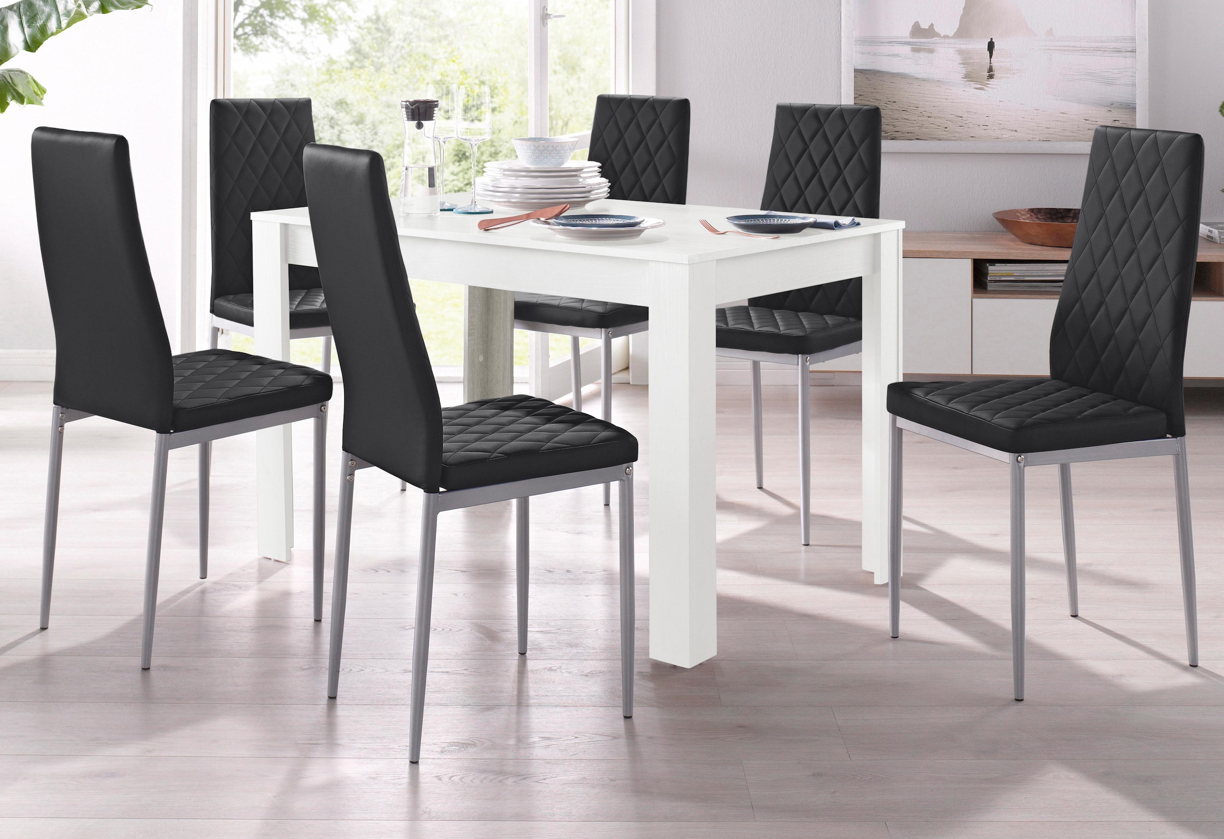 Essgruppe, (Set, 5 tlg.), mit Tisch in Weiss, Breite 120 cm