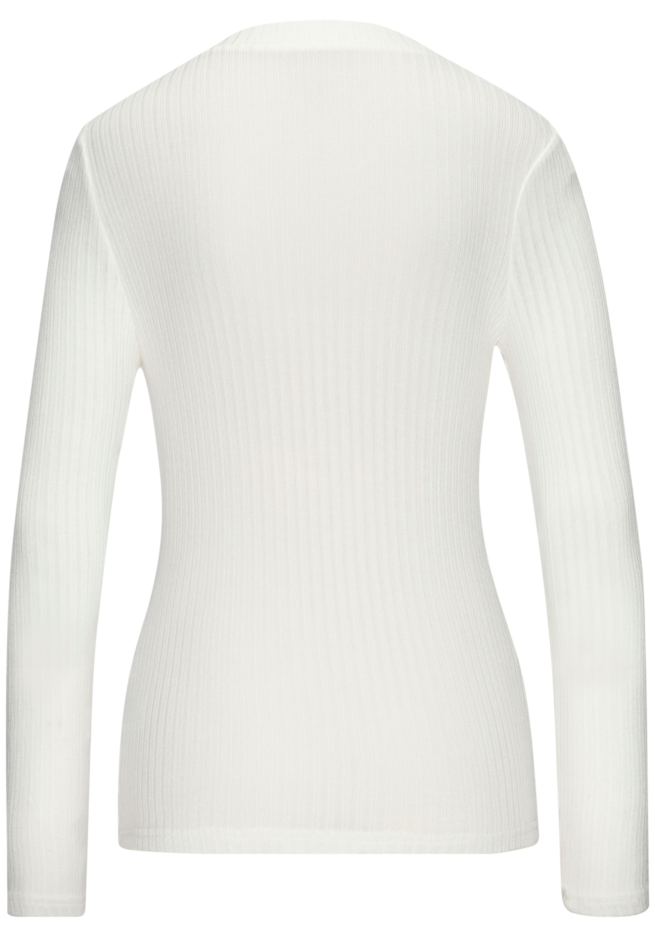 LASCANA T-shirt à manches longues »mit kurzer Knopfleiste« en viscose côtelée aérée