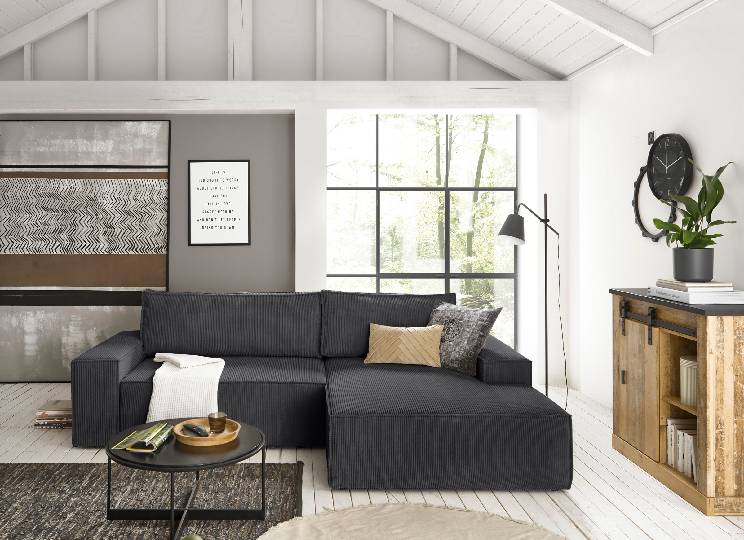 Home affaire Ecksofa »SHERWOOD L-Form, 267 cm - OTTO. Verlässliche Qualität.« Schlaffunktion mit Bettkasten (210x136 cm), Cord, Vintage, Samtvelours