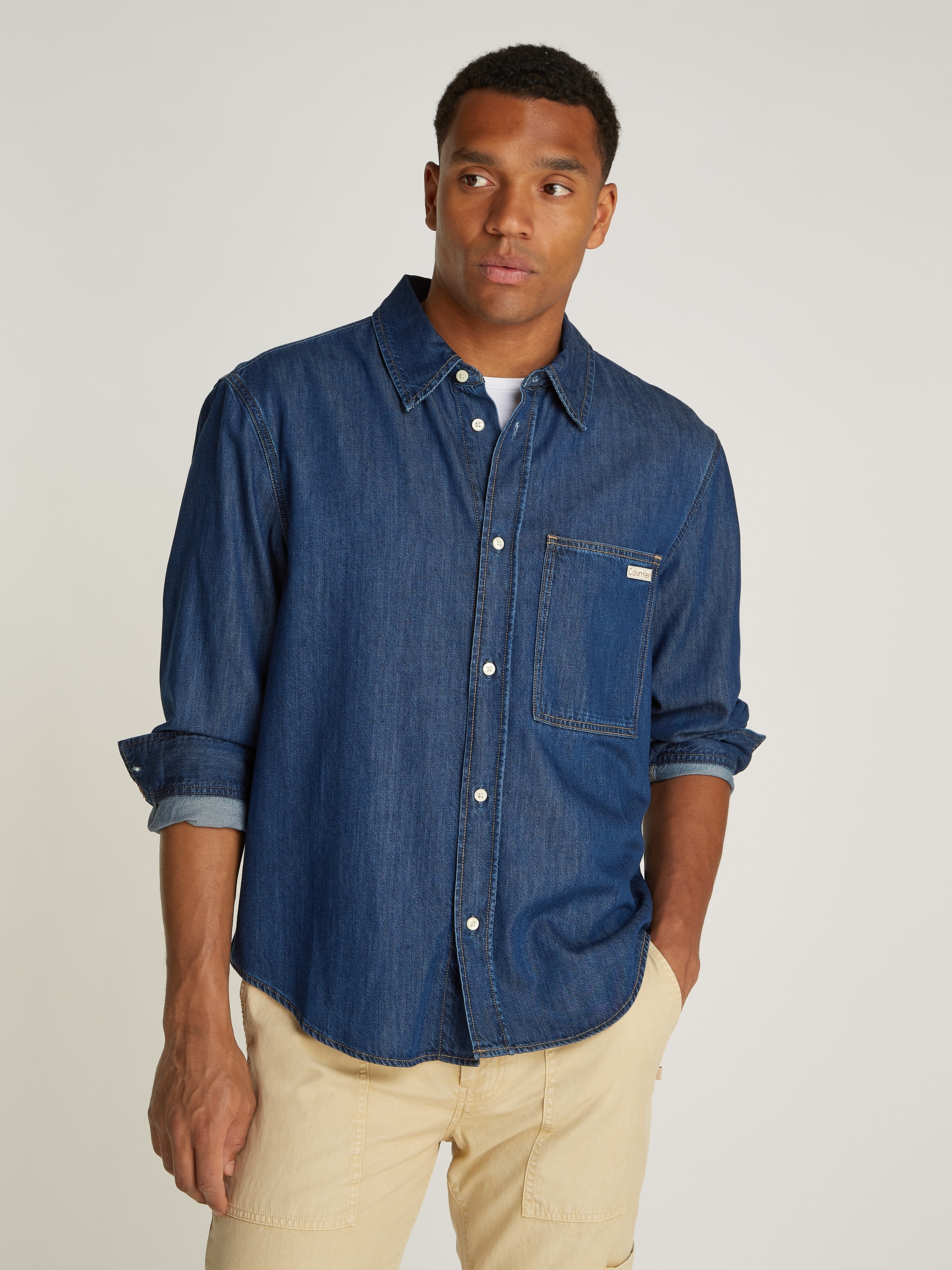 Calvin Klein Jeans Jeanshemd »REGULAR DENIM SHIRT«, Logostickerei, Brusttasche