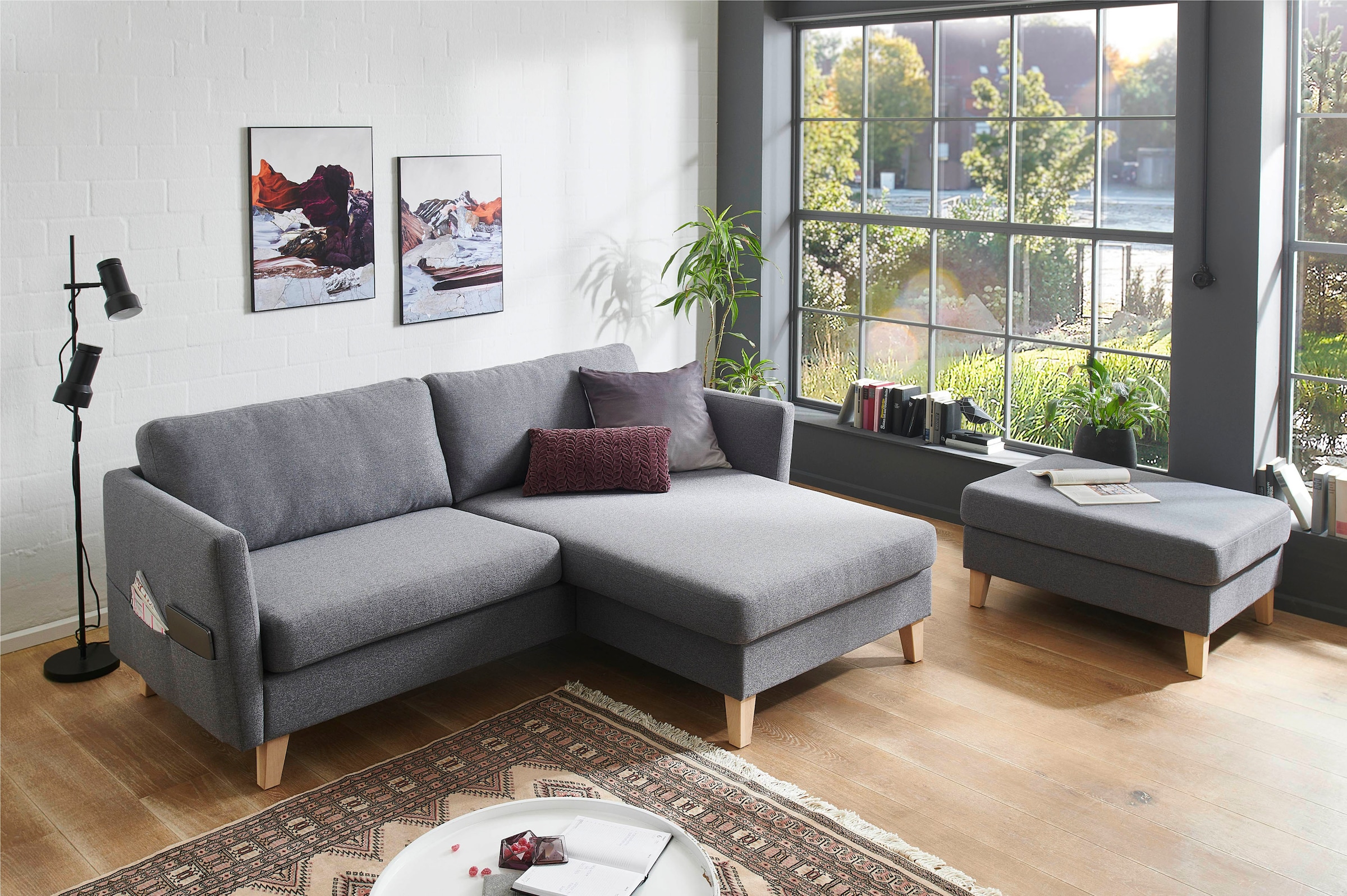 Image of ATLANTIC home collection Ecksofa "Mailo L-Form, B:204cm, für kleine Räume" mit Seitentaschen, Recamiere beidseitig montierbar, Massivholzfüsse