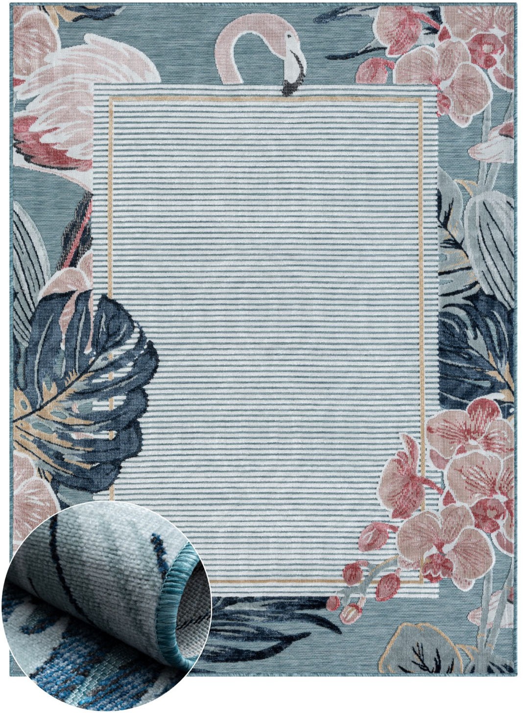Myflair Möbel & Accessoires Teppich »Cloud, LAGERRÄUMUNG!«, rechteckig, 8 mm Höhe, Flamingo Motiv, mit Bordüre, Outdoor geeignet, Balkon, Terrasse