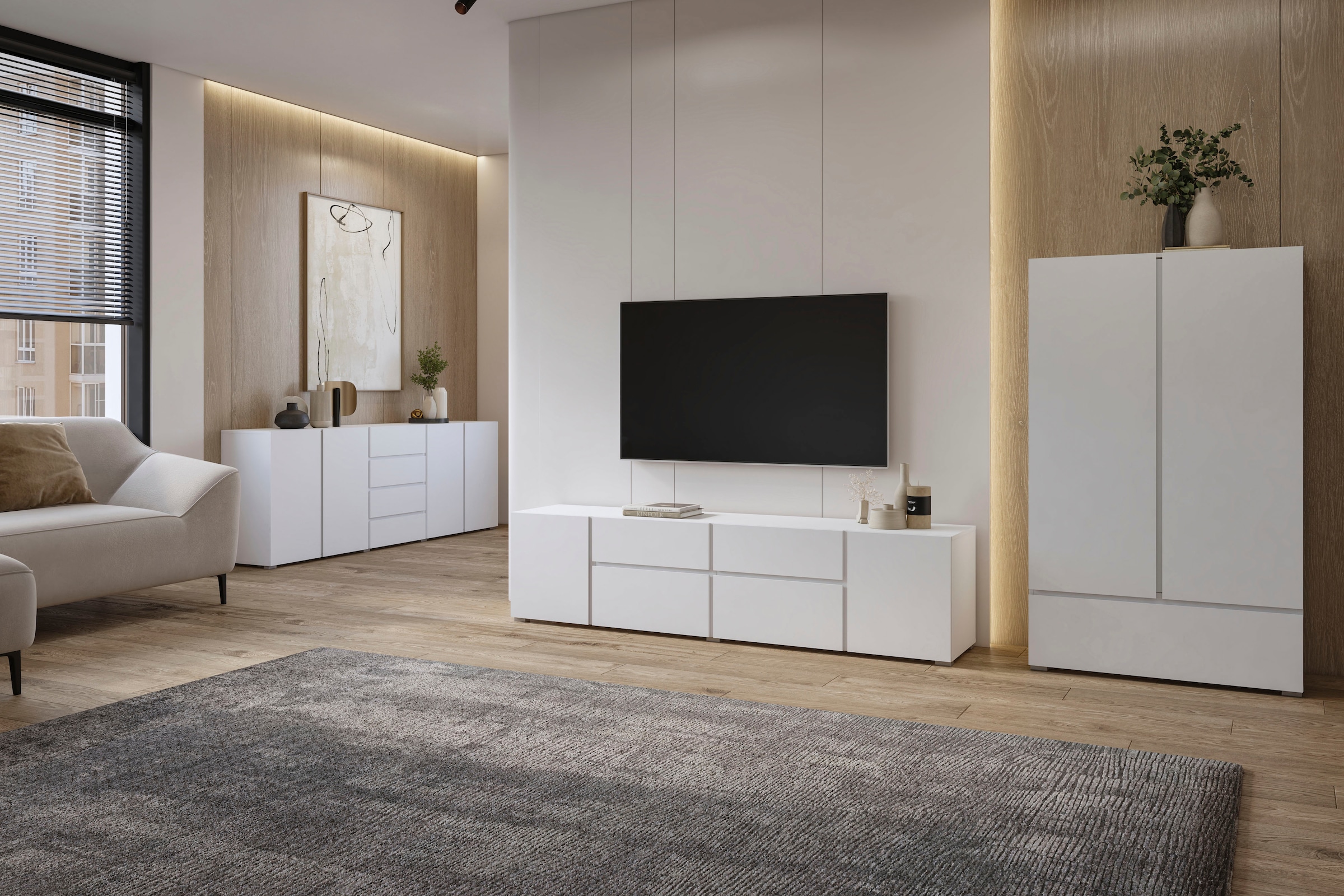 GOODproduct Armoire multi-usages »Metric,Breite 89 cm, Highboard, Universalschrank, Garderobe« armoire à linge avec beaucoup de rangement, étagères réglables