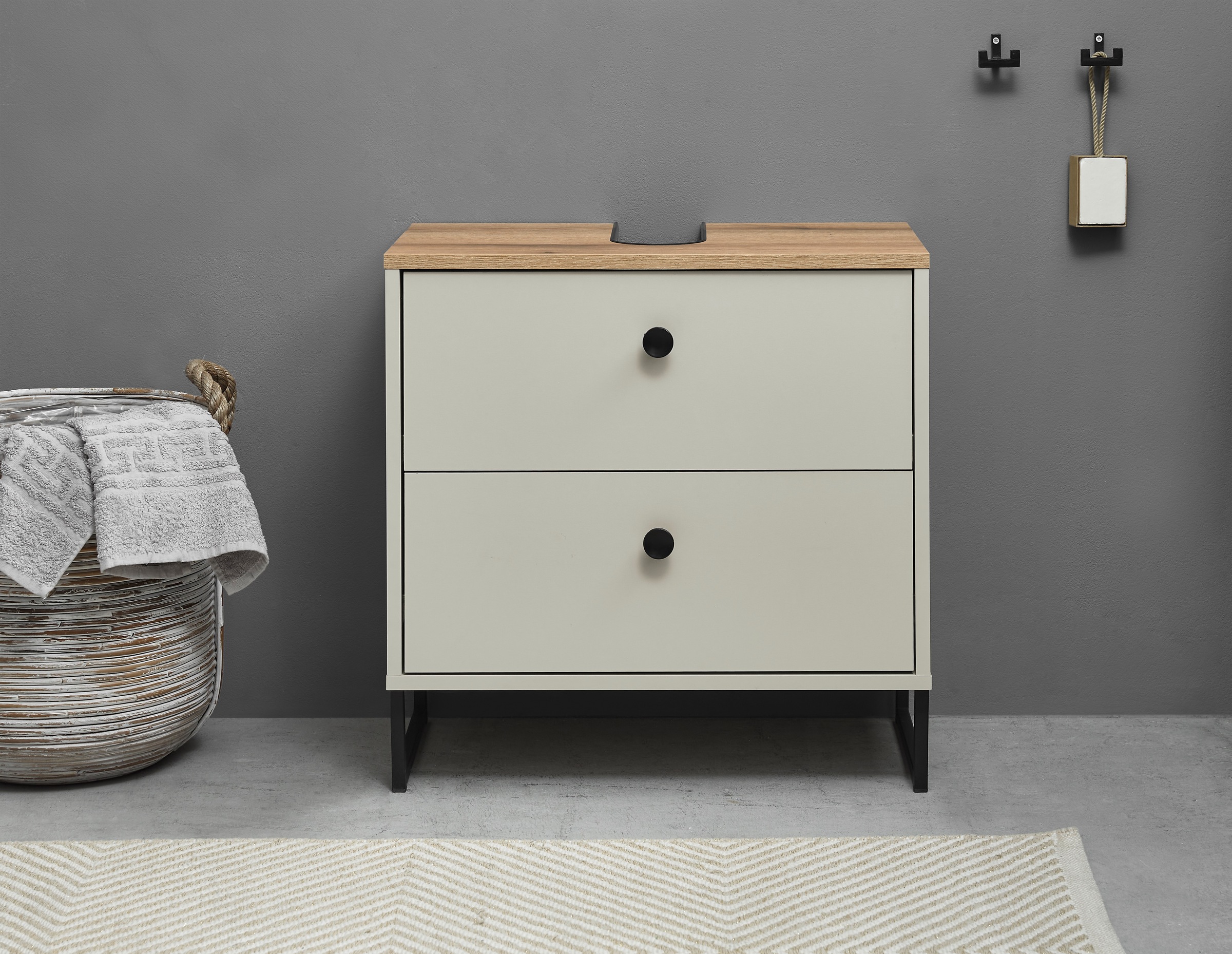 BASIC by Balculina Armoire sous lavabo »Linea« 1 cuis tlg. Largeur 60cm, pieds profilés en U, extension sous plan