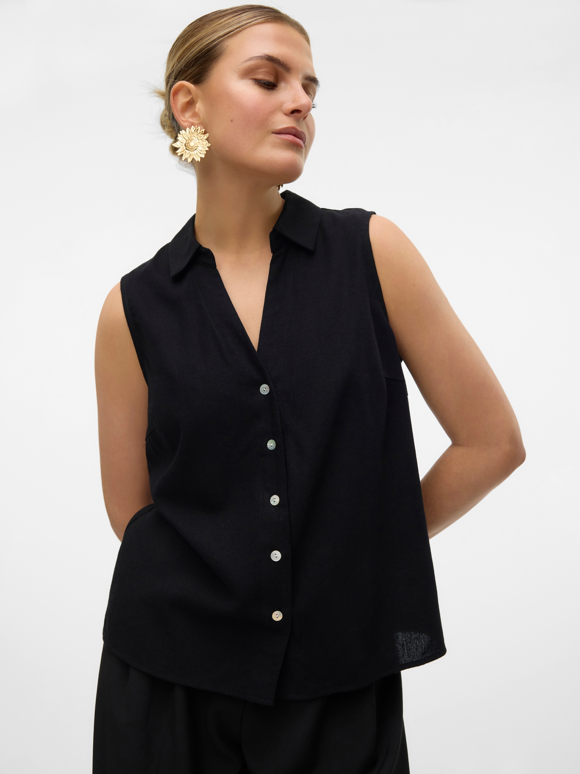 Vero Moda Top chemisier »VMMYMILO SL V-NECK SHIRT WVN  GA« mit Leinen