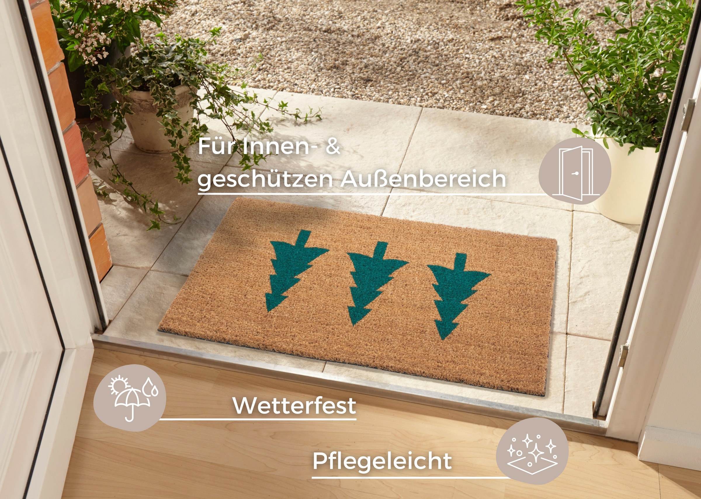 HANSE Home Fußmatte "Mix Mats Kokos Pine Trees, Türmatte" rechteckig 15 mm Höhe Weihnachten, Schmutzfangmatte, Outdoor, Rutschfest, Innen, Kokosmatte