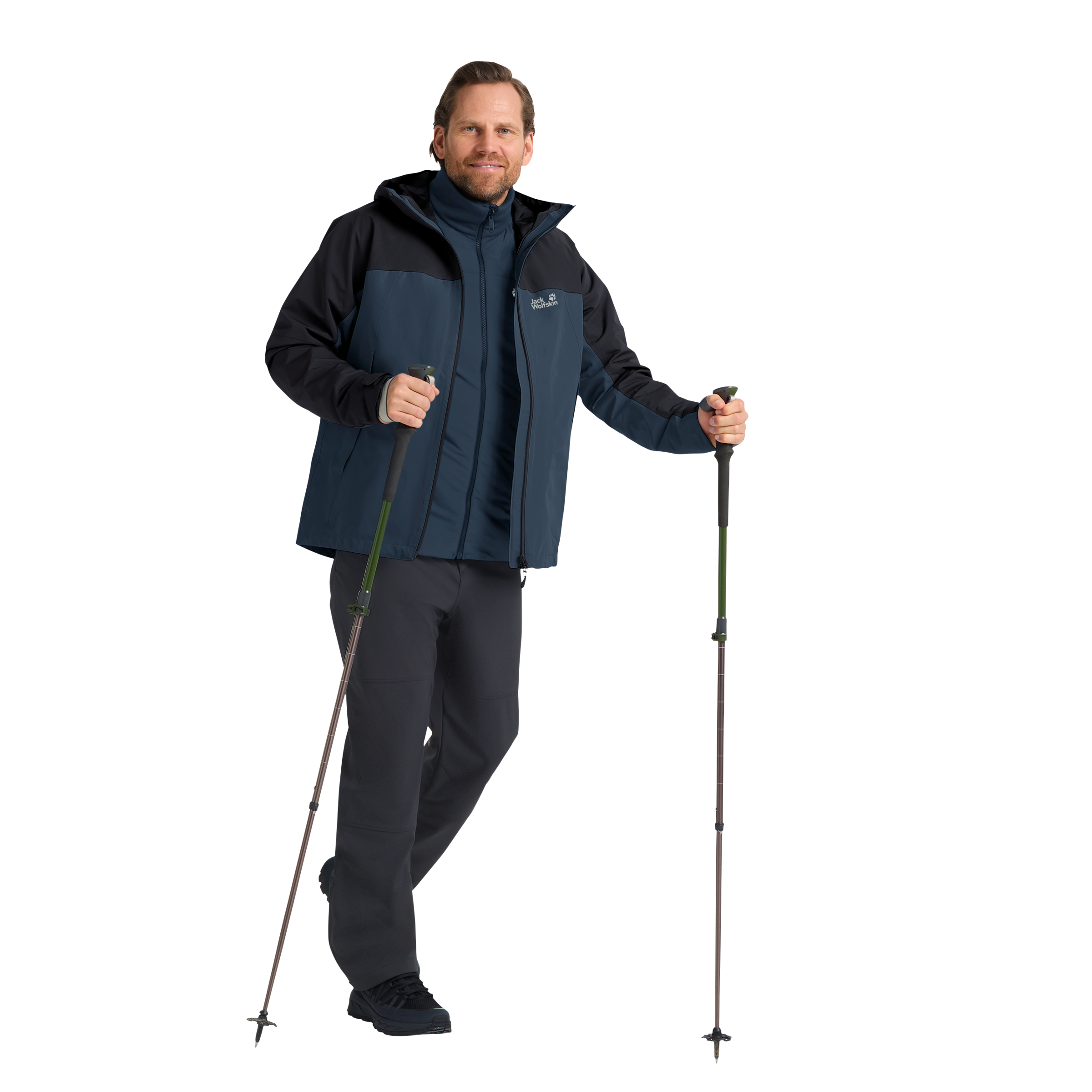 Jack Wolfskin Veste fonctionnelle 3 en 1 avec capuche avec capuche à cordon élastique réglable, imperméable, coupe-vent