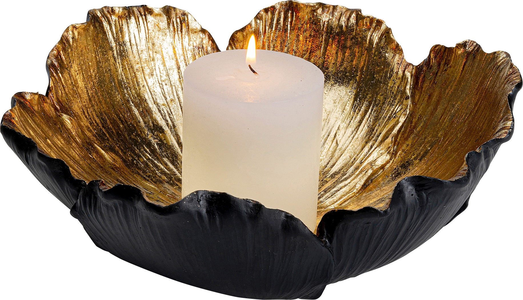 Kare Design Bol »Flower Bloom Schwarz Gold« aus polyresin (pierre artificielle) aus foliertem Polyresin