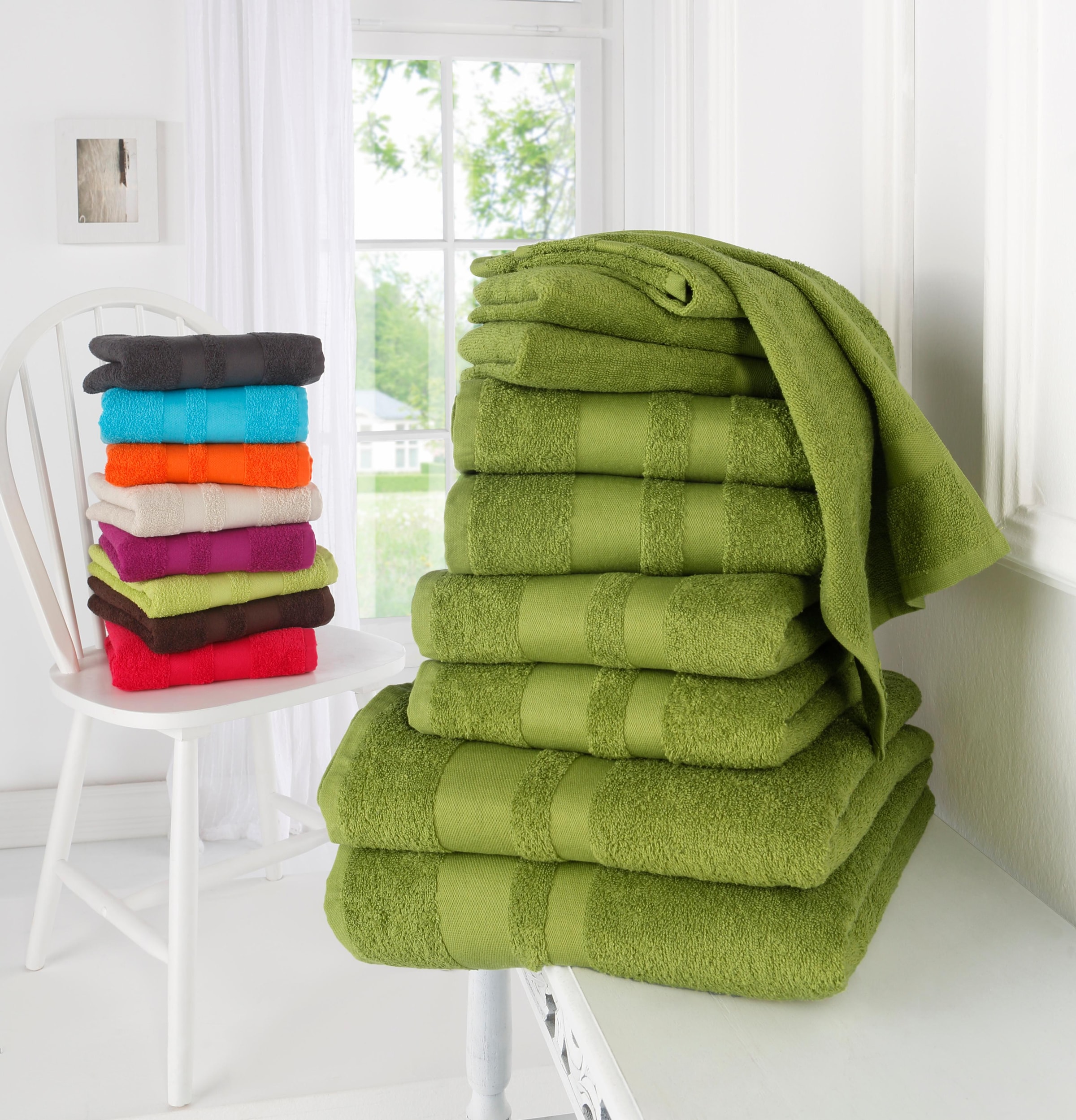 ♕ my home Handtuch Handtücher auf 10 versandkostenfrei Walkfrottee, »Vanessa«, tlg., Bordüre, einfarbiges Set, 100% Baumwolle Set Handtuch-Set aus mit