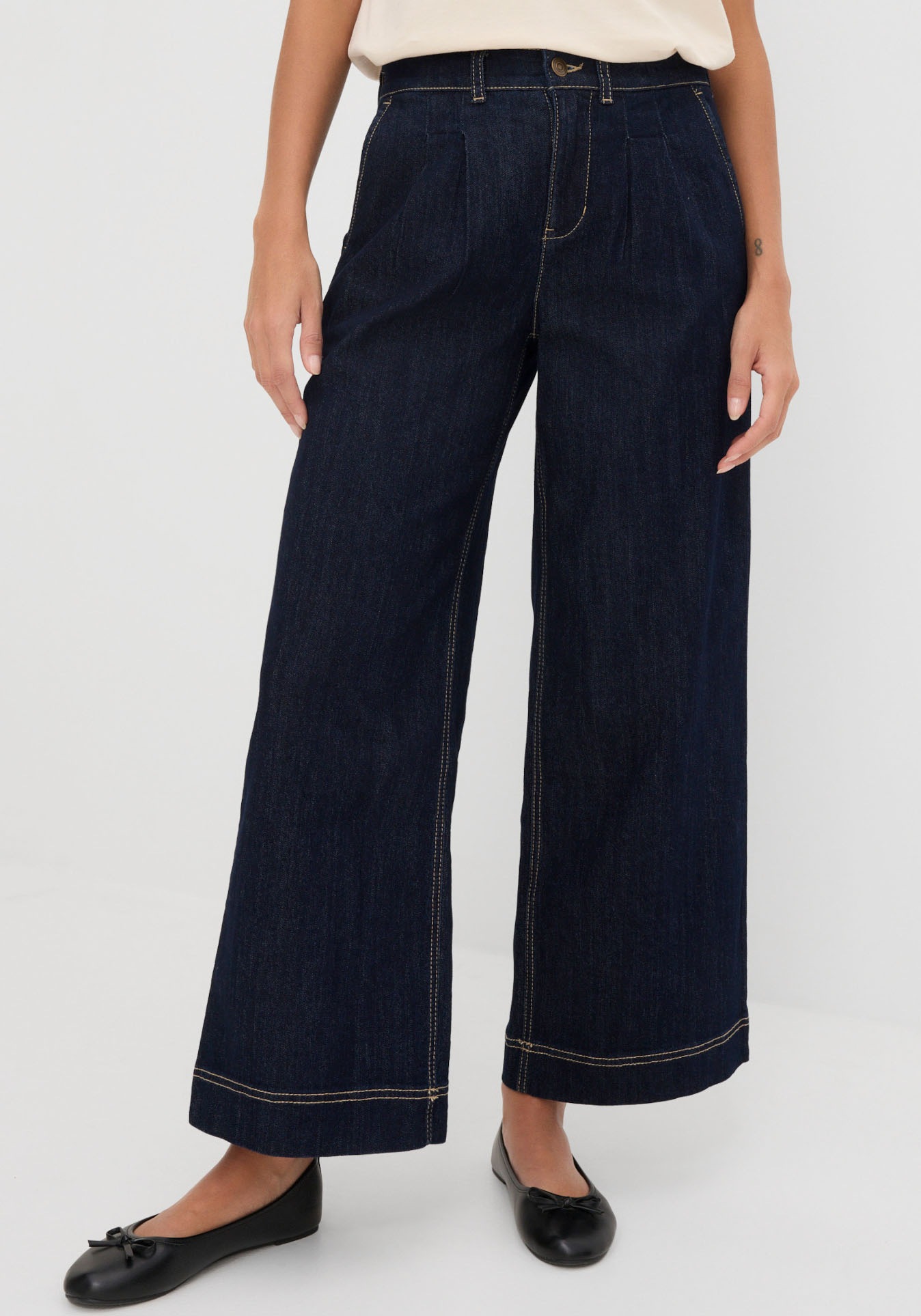 Image of bonprix Weite Jeans "Wide-Leg-Jeans High Waist, Bequembund" Loose Fit Passform, High Waist, mit Bundfalten