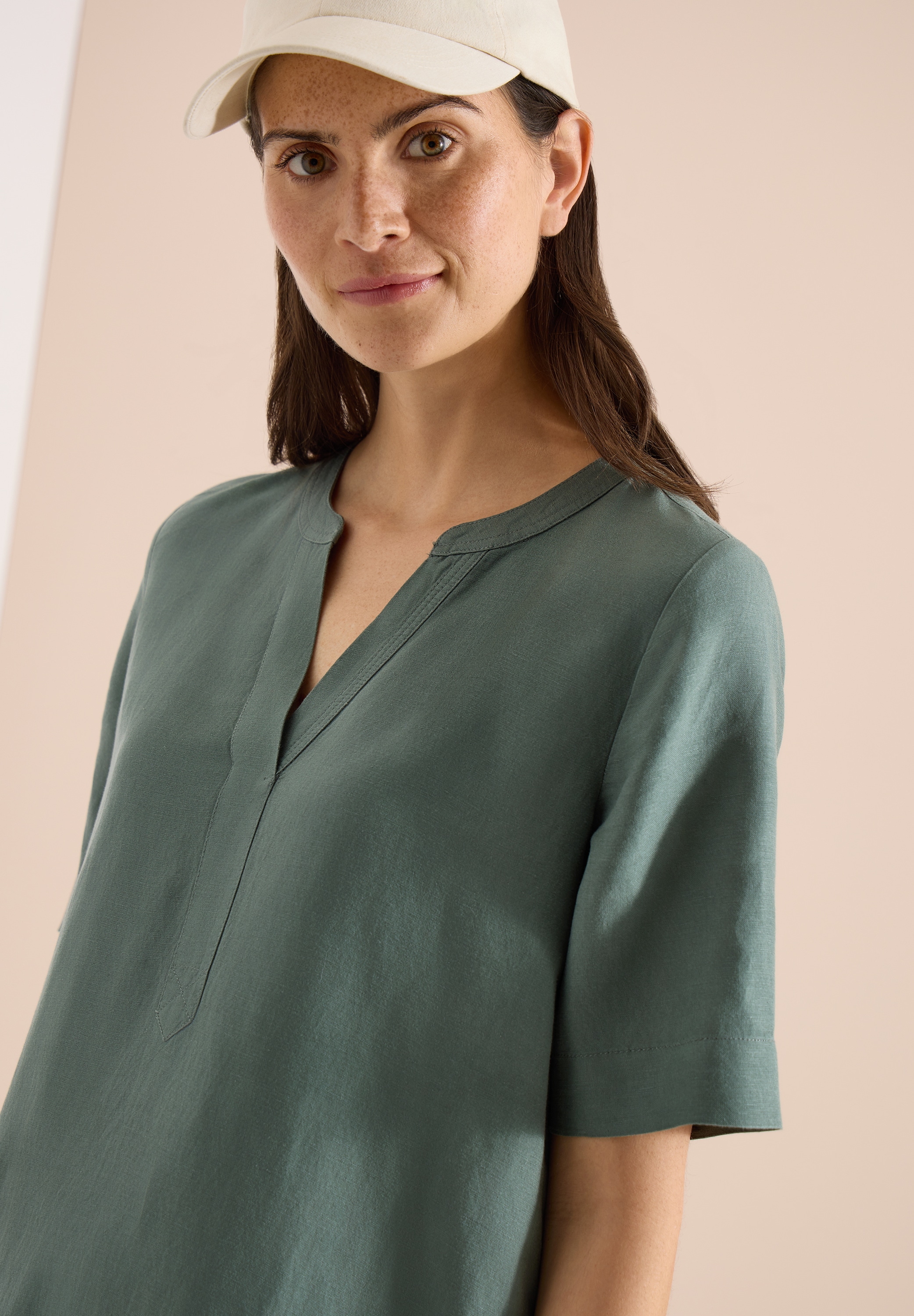 Cecil Midikleid Ohne Taschen Sommerkleid aus Leinenmix