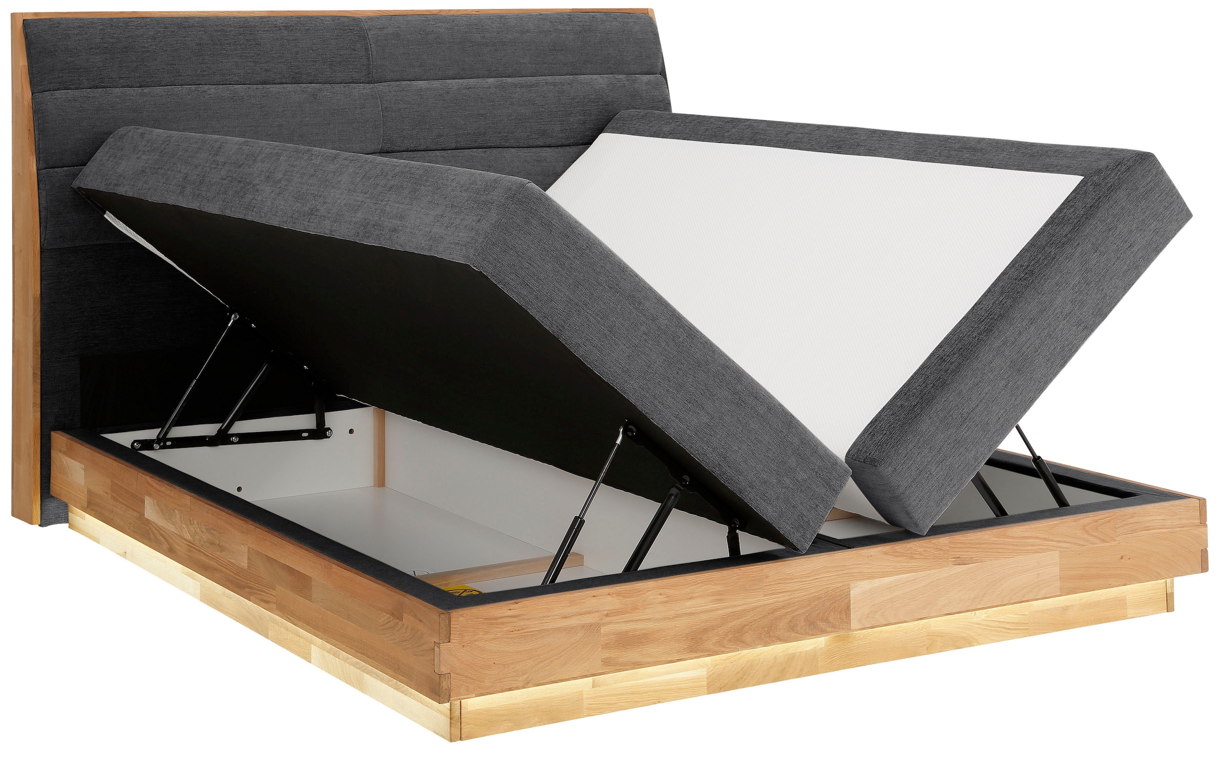 GOODproduct Boxspringbett, LED-Beleuchtung, mit zertifizierten, recycelten Bezugsstoffen