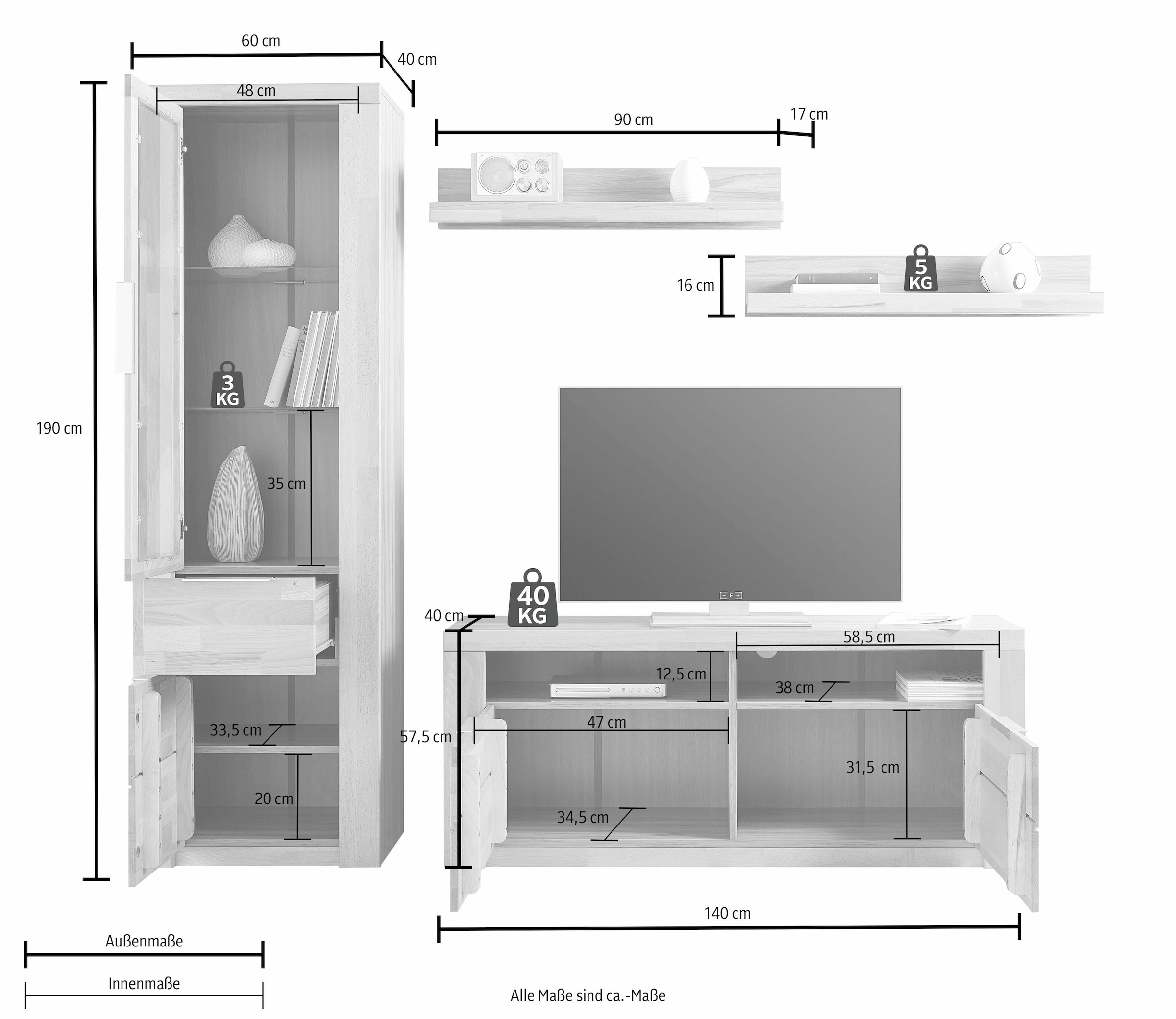 Home affaire Wohnwand »Zara«, (Set, 4 St.), teilmassives Holz