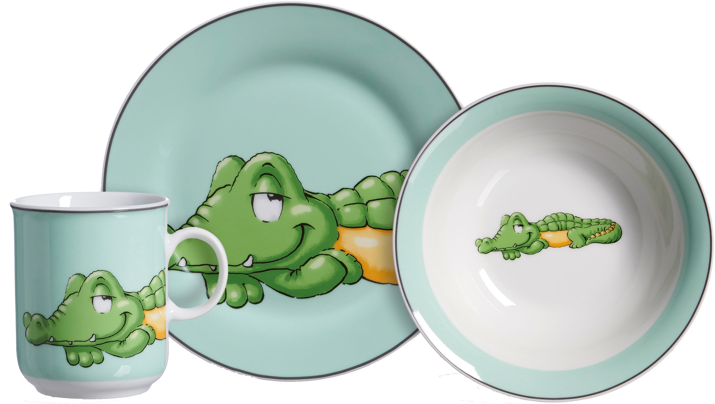 Image of Ritzenhoff & Breker Kindergeschirr-Set "Happy Zoo, Koko" mit Krokodil-Dekor, 3 Teile, für 1 Person