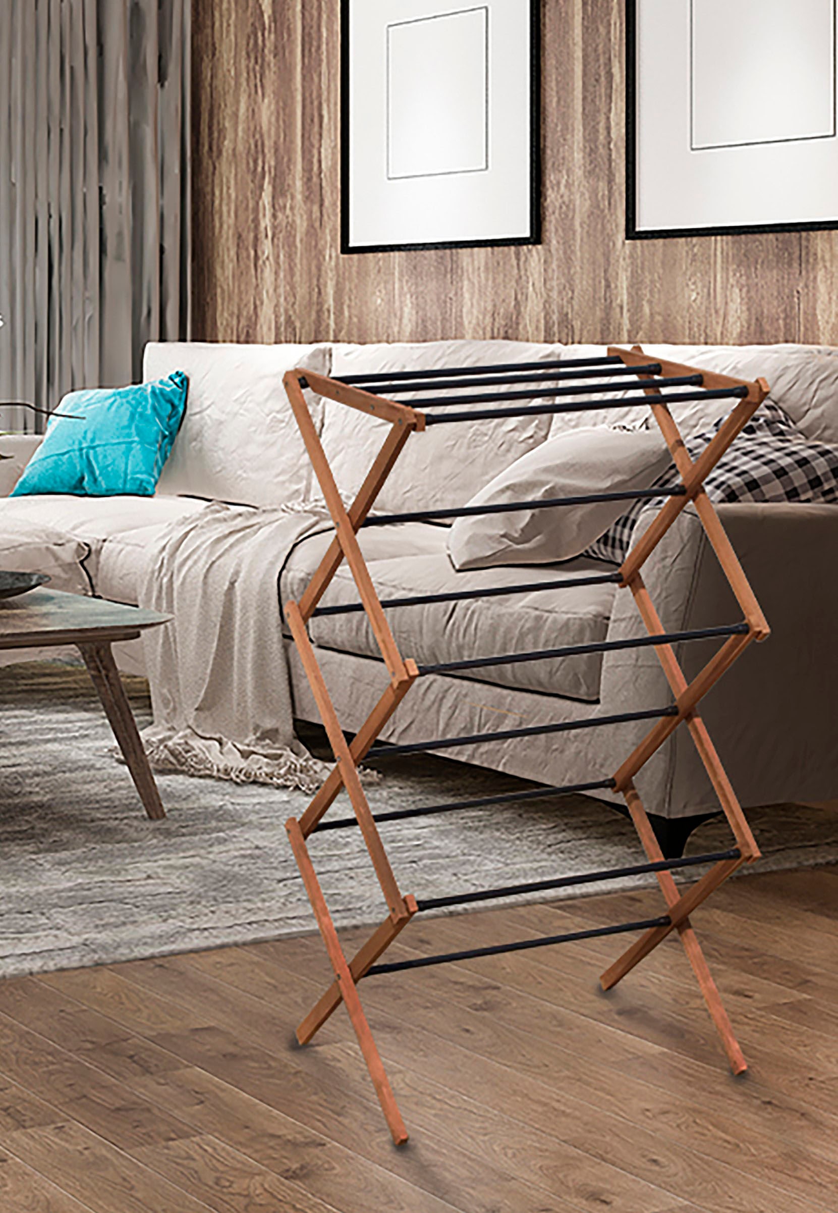 Bischof Wäscheständer »Falt-Turm« Eschenholz/Metall, 5 kg. Belastbarkeit, platzsparend zu verstauen