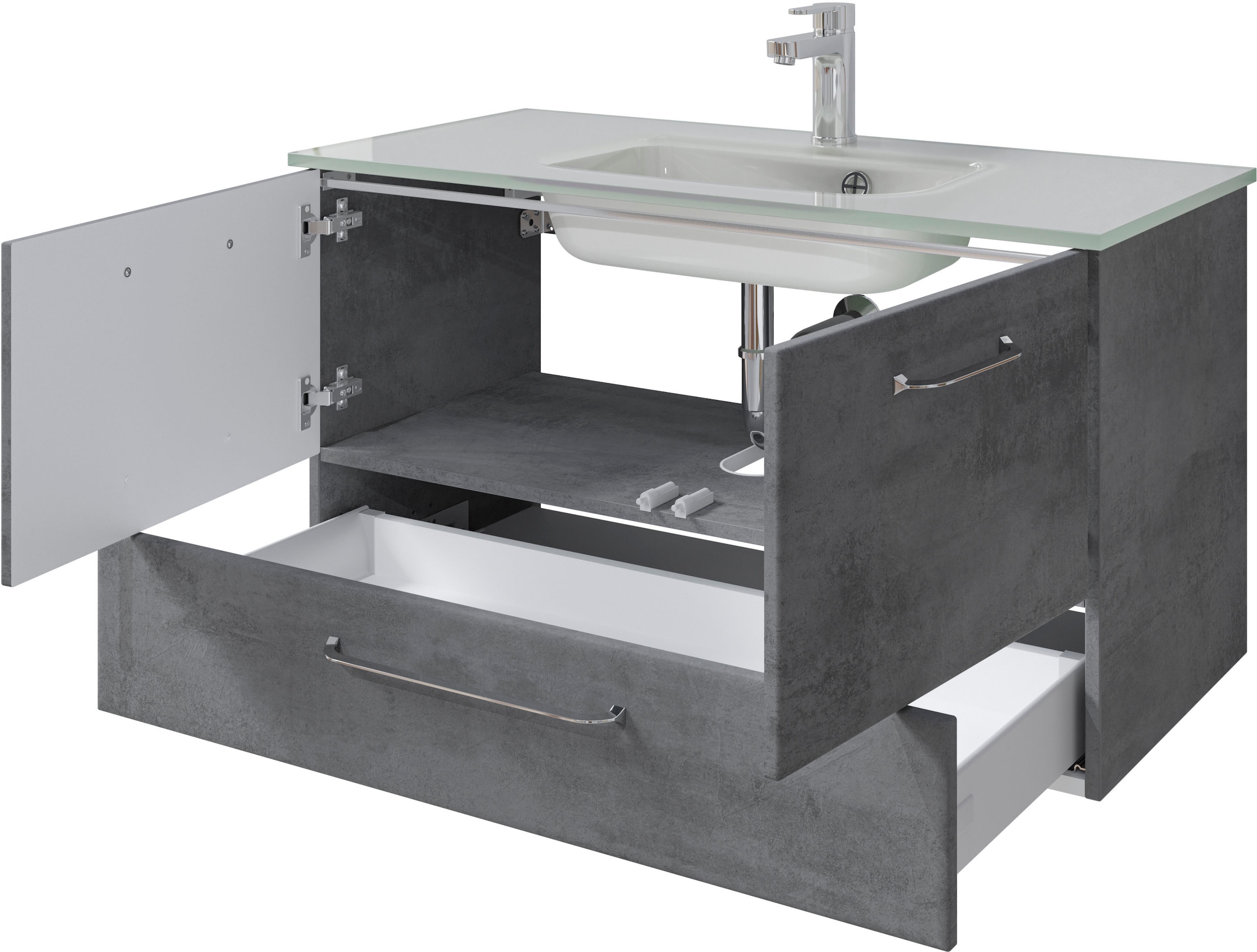 Saphir Ensemble de meubles de salle de bain »Quickset 945 Glas-Waschtisch mit Unterschrank, 99 cm breit, Waschplatz« 1 cuis tlg.