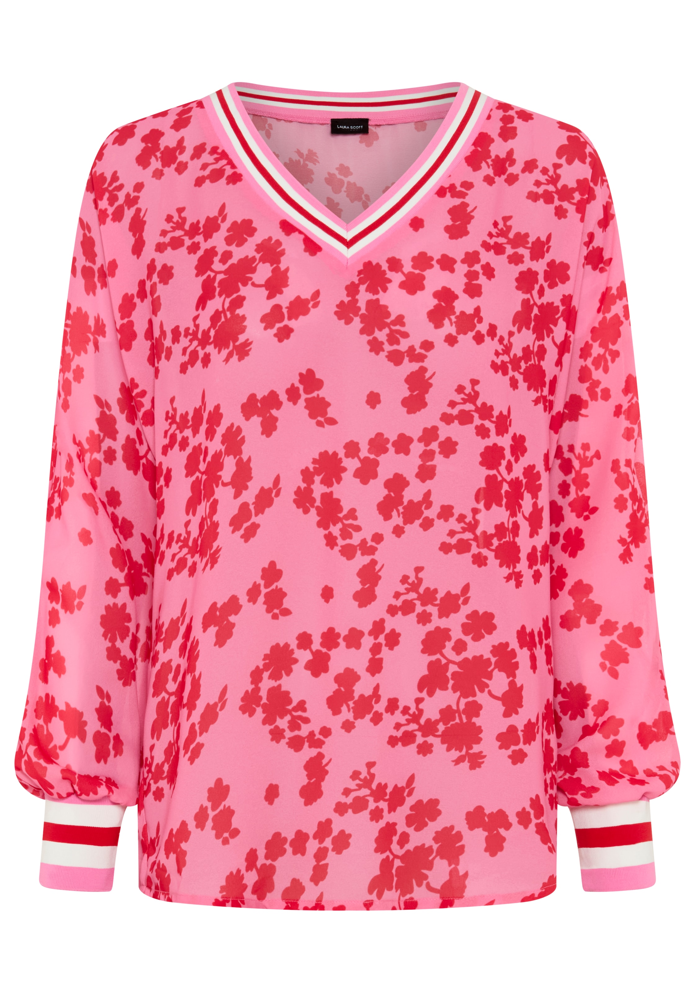 Laura Scott Blouse en mousseline leicht transparent, mit Fledermaus-Ärmeln, und V-Ausschnitt