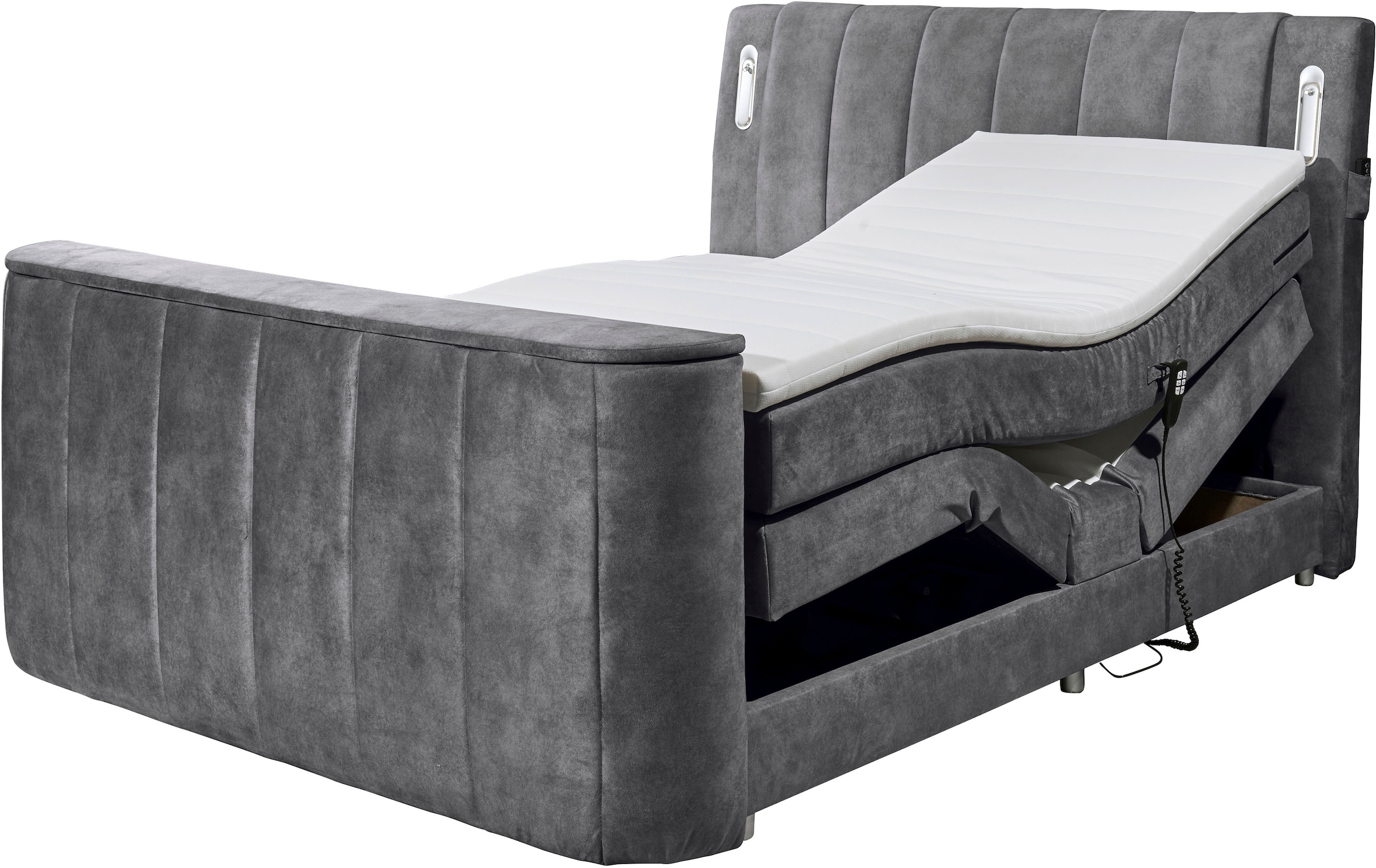 ED EXCITING DESIGN Boxspringbett »Dallas« 6 Stk. tlg. inkl. Topper, LED-Beleuchtung, motorisierter TV Halterung und Motor