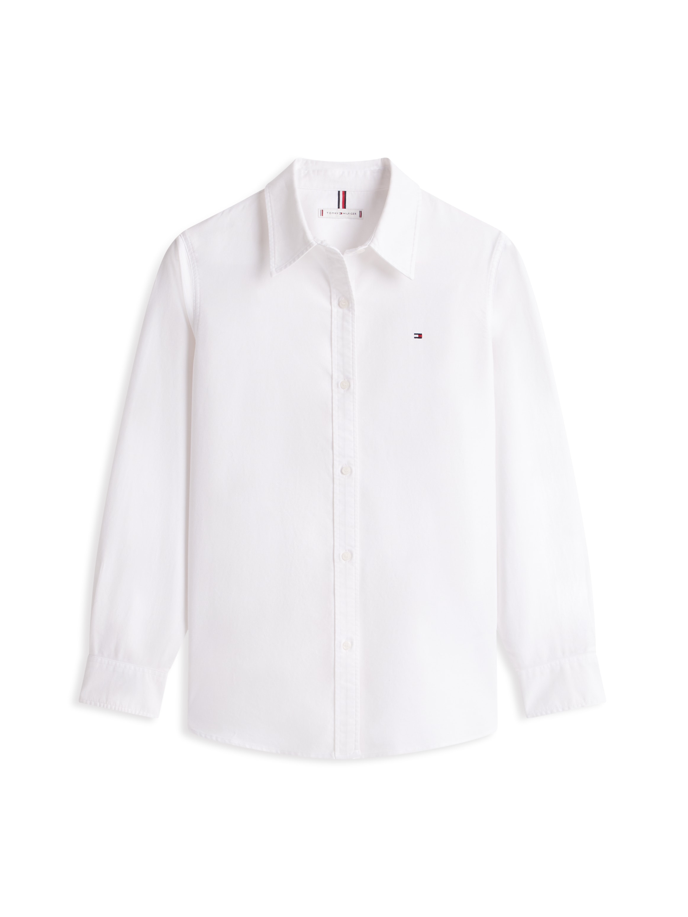 Tommy Hilfiger Hemdbluse »OXFORD RELAXED FIT SHIRT mit Hemdblusenkragen und Stickerei«, gestreift, klassisch, relaxed fit, Baumwolle, Kragen