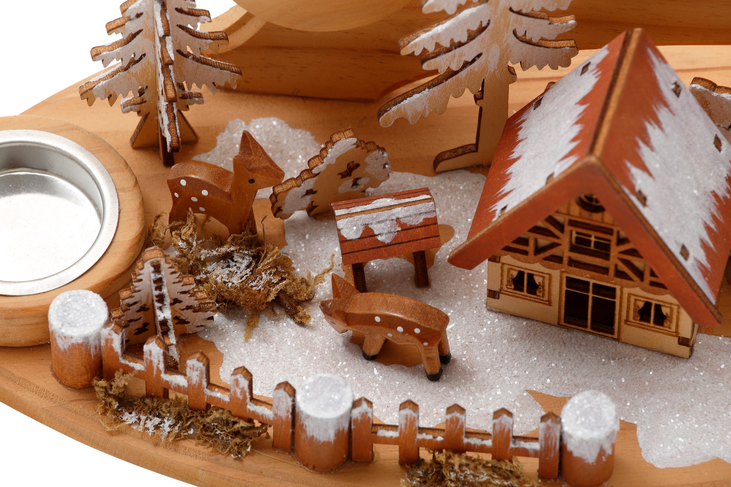 Home affaire Teelichthalter »Winterlandschaft, Weihnachtsdeko 37 (1 cm St.), Holz«, Breite Adventsleuchter aus ca. für 4 auf versandkostenfrei Teelichter