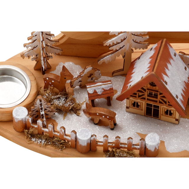 ♕ Home affaire Teelichthalter »Winterlandschaft, Weihnachtsdeko aus Holz«,  (1 St.), Adventsleuchter für 4 Teelichter, Breite ca. 37 cm  versandkostenfrei auf