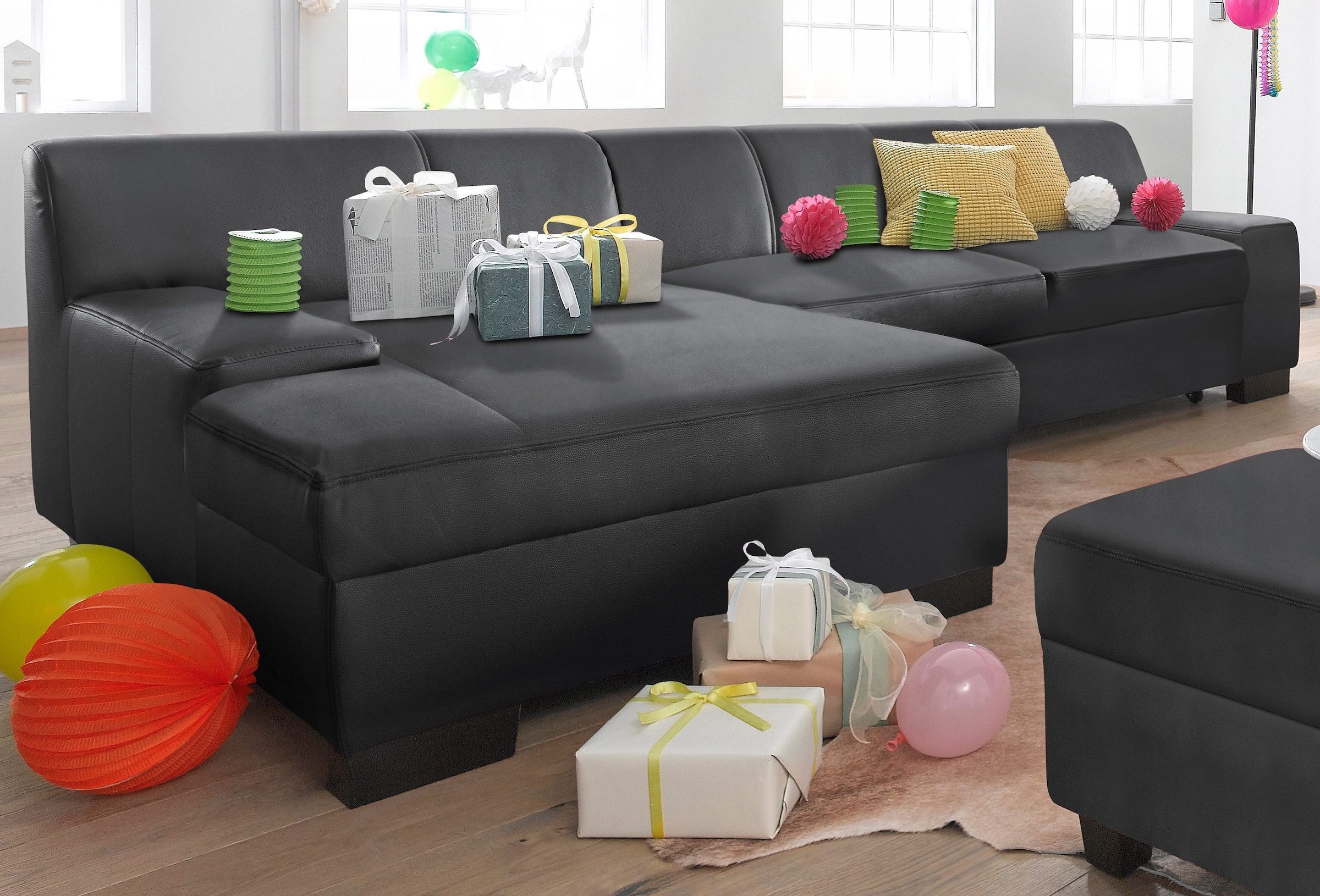 Image of DOMO collection Ecksofa "Norma Top, elegant, flache Armlehnen, bequem, Breite 268cm, L-Form" wahlweise mit Bettfunktion
