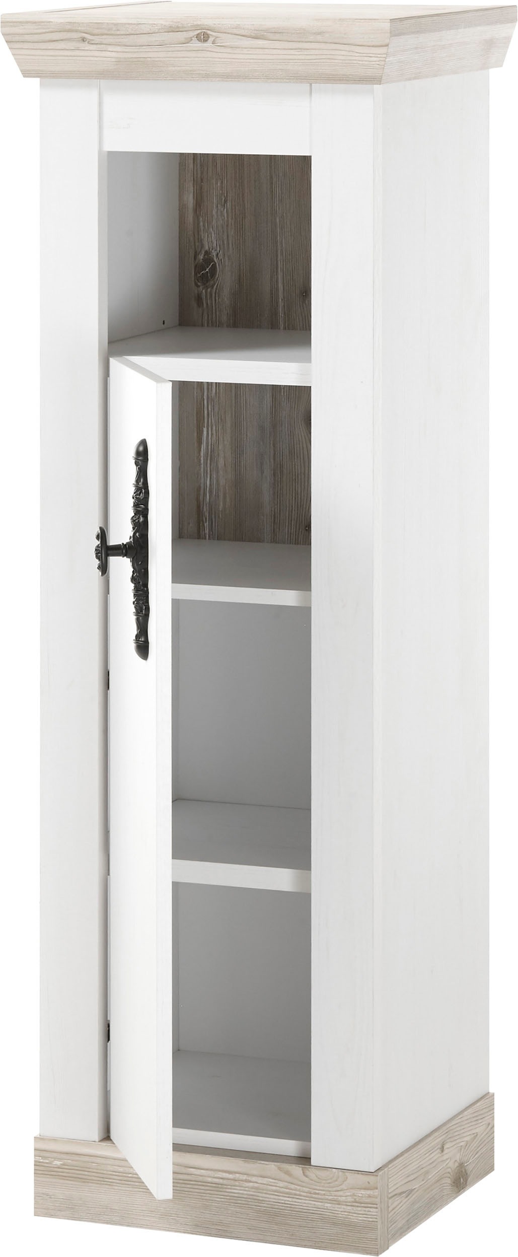 Home affaire Badmöbel-Set »Florenz, Bad im Landhausstil, 4-teiliges Badezimmer«, (4 St.), Hänge-Waschtisch, Schrank, Wandboard und Spiegel, in Pinie Weiss
